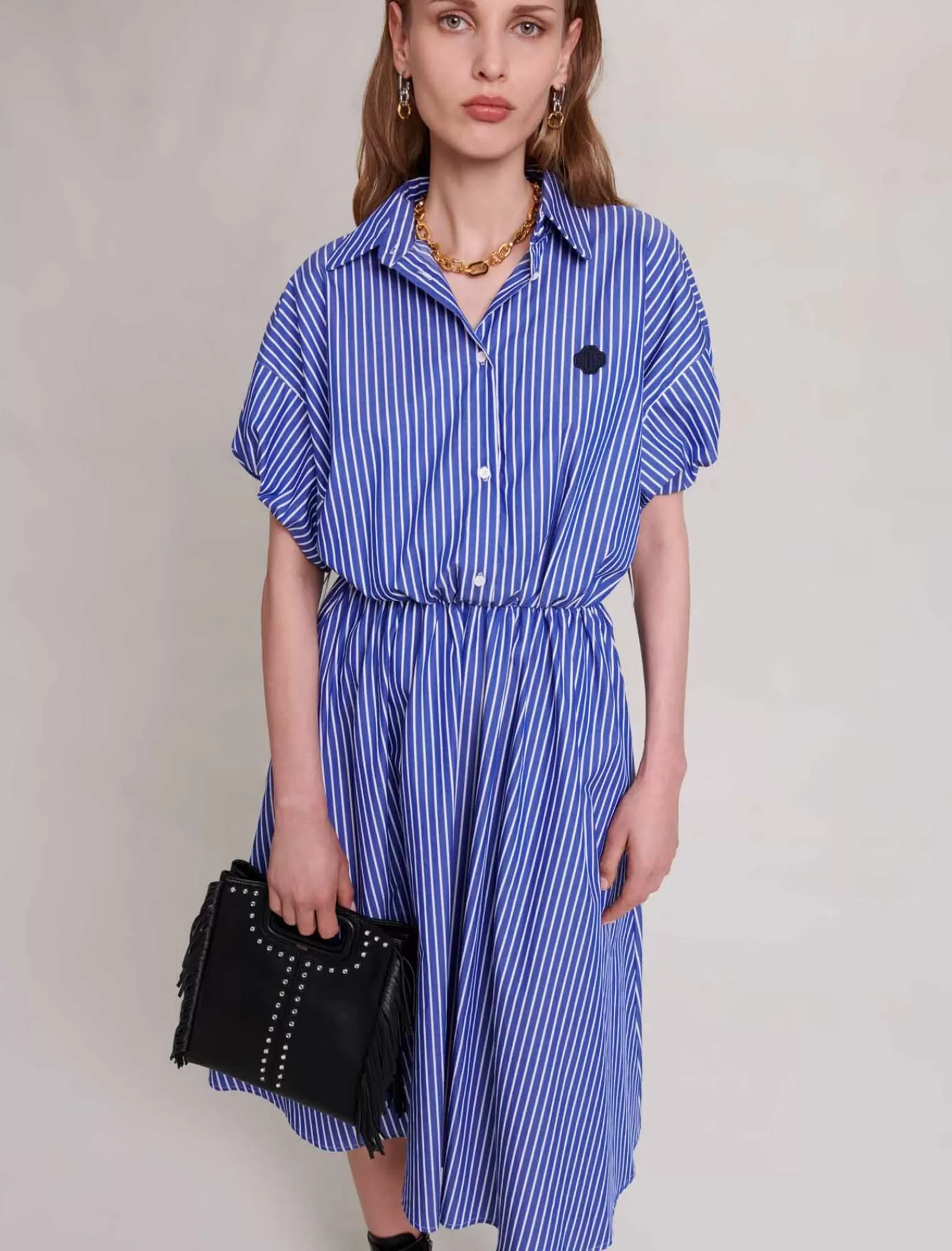 Women Maje Long Striped Shirt Dress