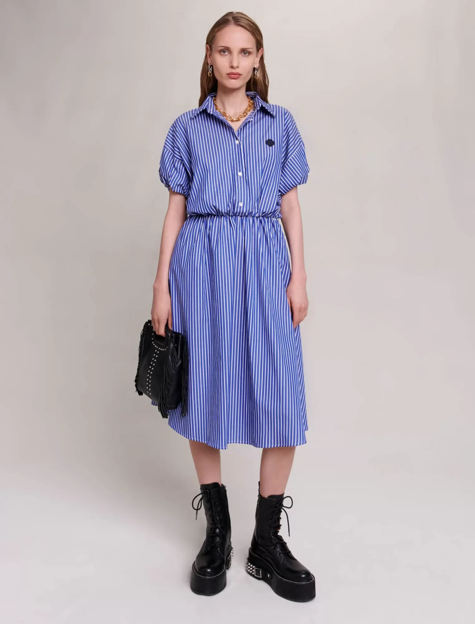 Women Maje Long Striped Shirt Dress