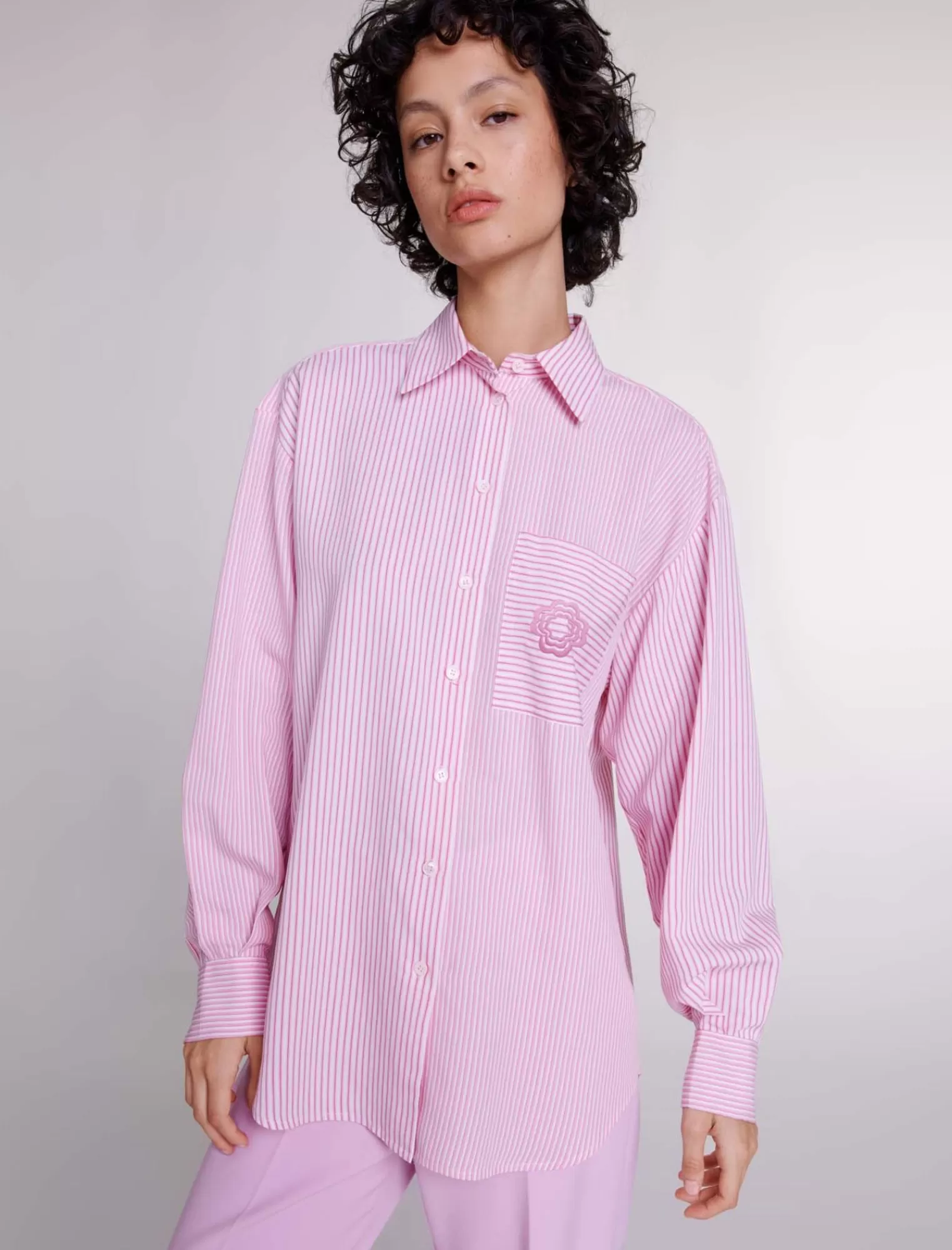Women Maje Long Stripy Shirt