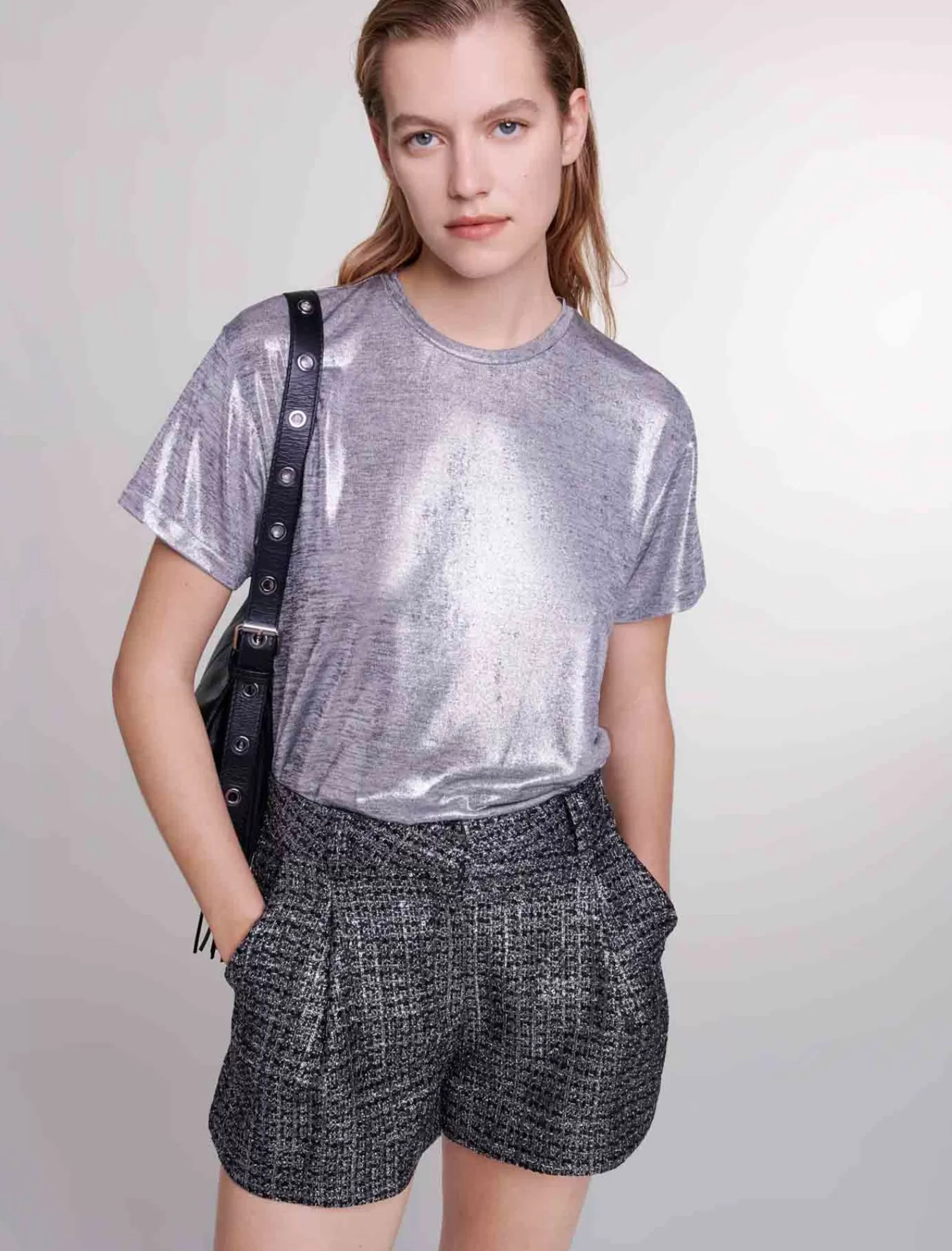 Women Maje Metallic Lame Tshirt
