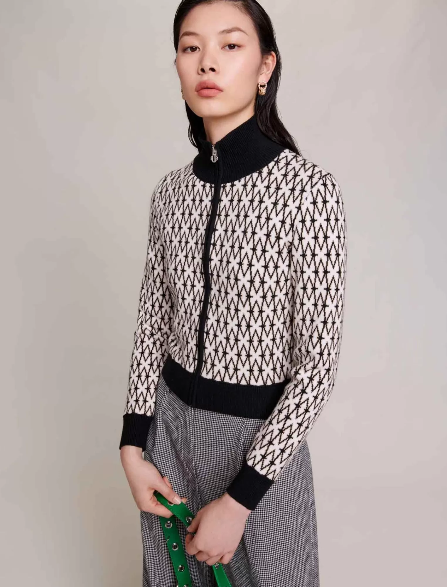 Women Maje Monogrammed Knit Cardigan