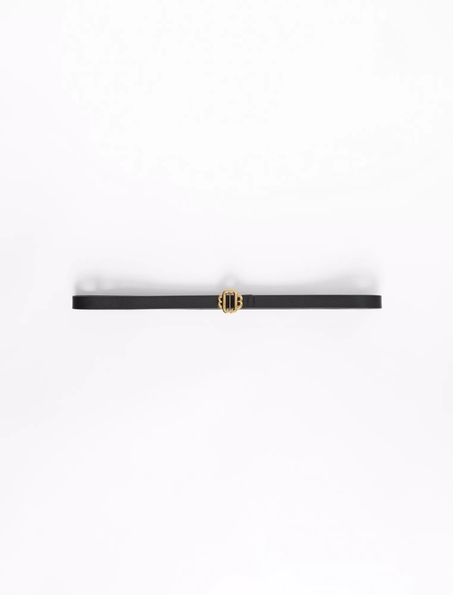 Women Maje Narrow Black Leather Belt Gold Buckle