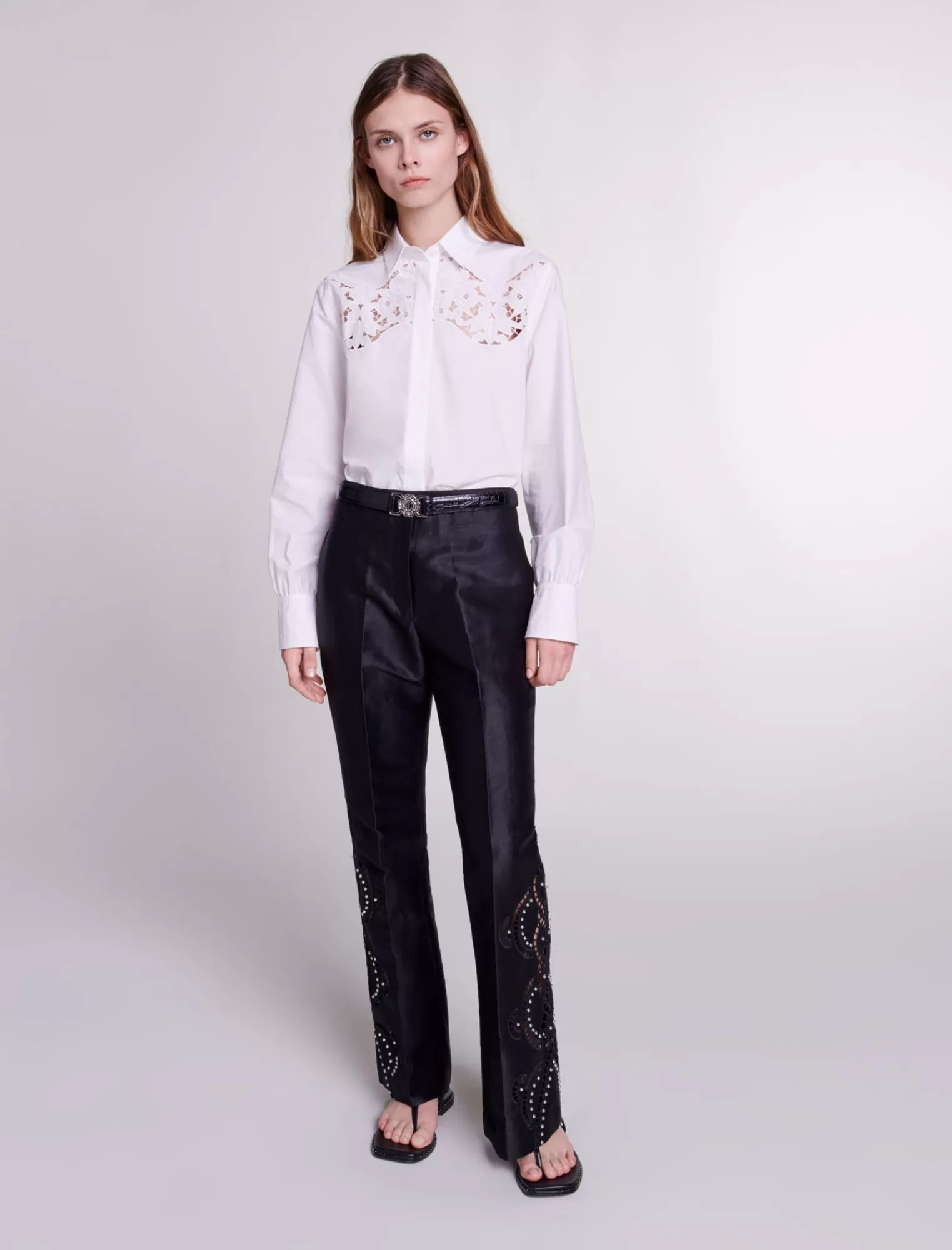 Women Maje Openwork Flared Trousers