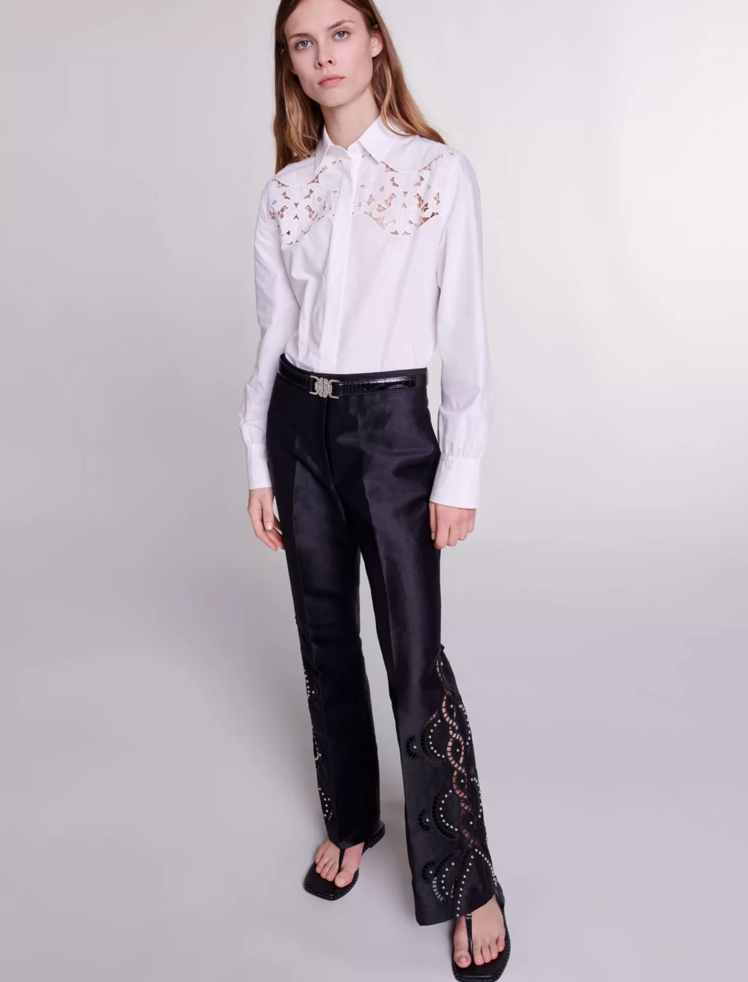 Women Maje Openwork Flared Trousers