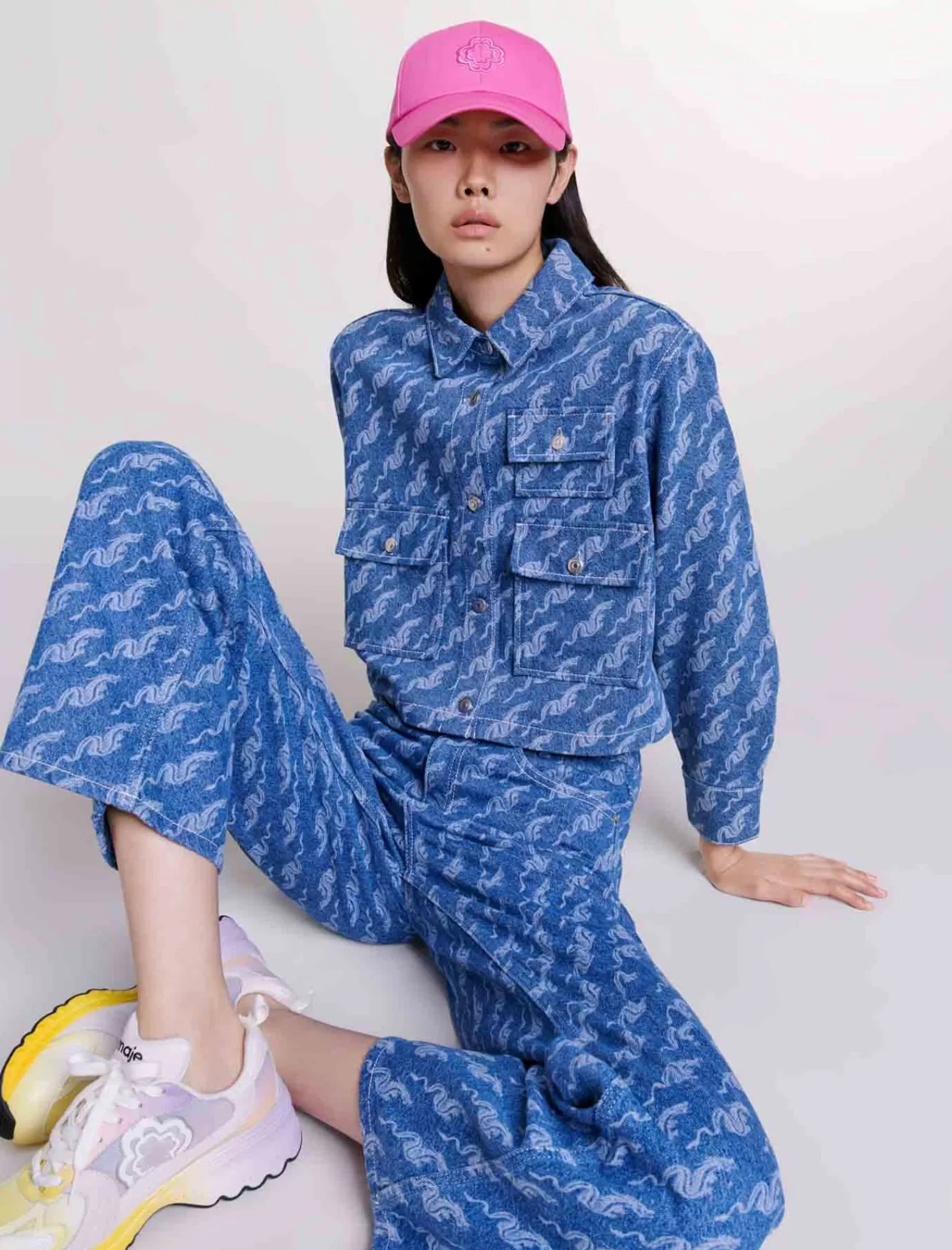 Women Maje Patterned Denim Shirt