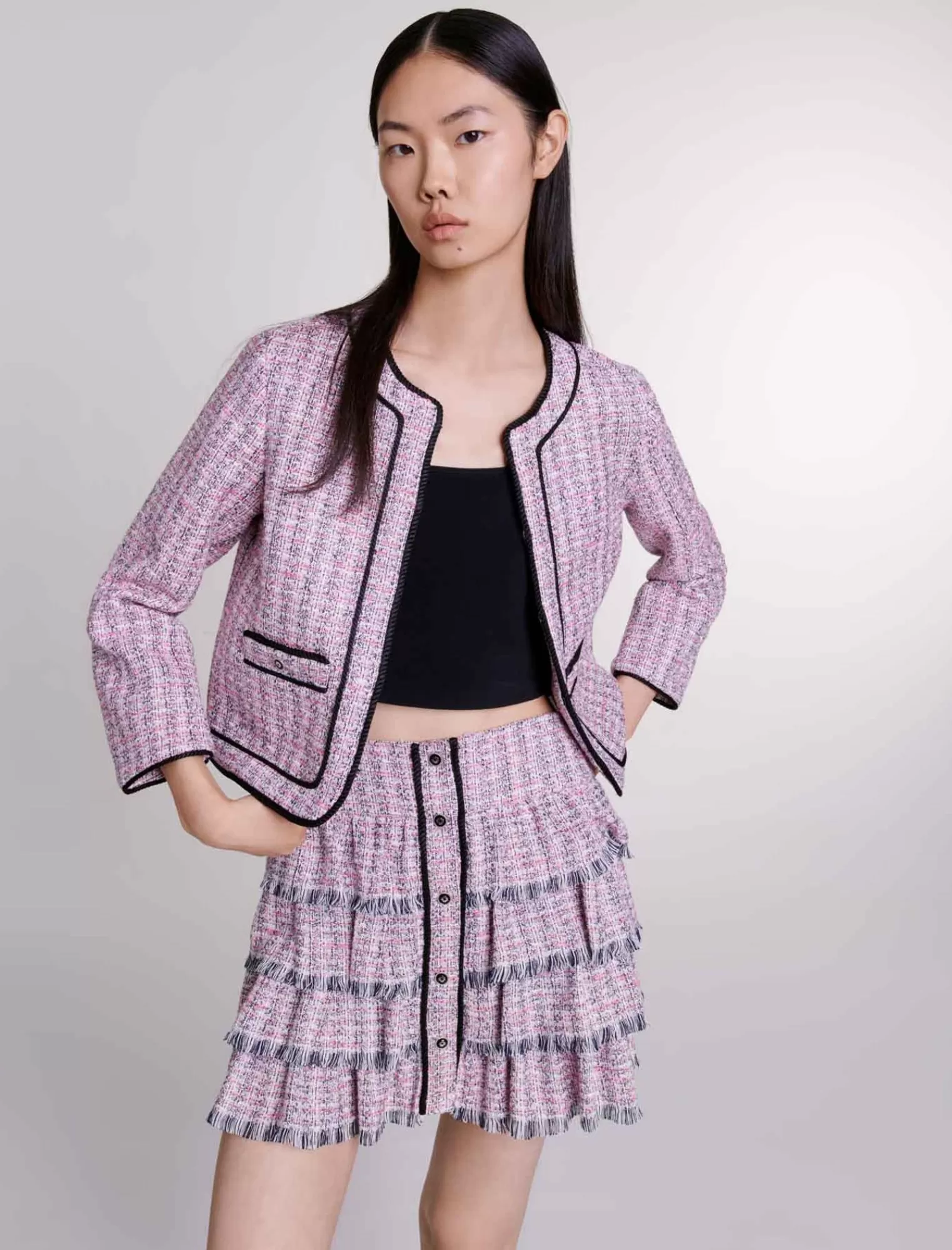 Women Maje Pink Short Tweed Skirt