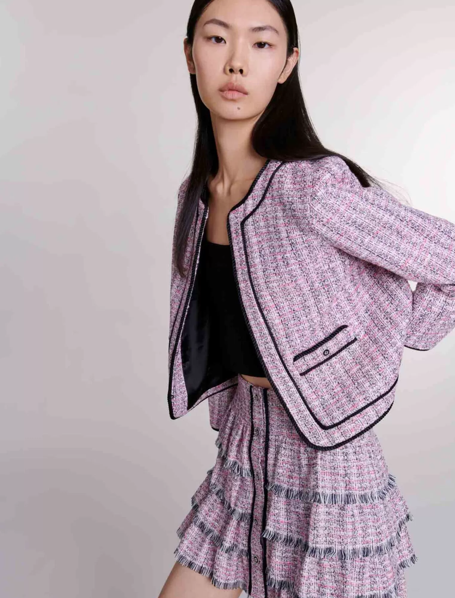 Women Maje Pink Short Tweed Skirt