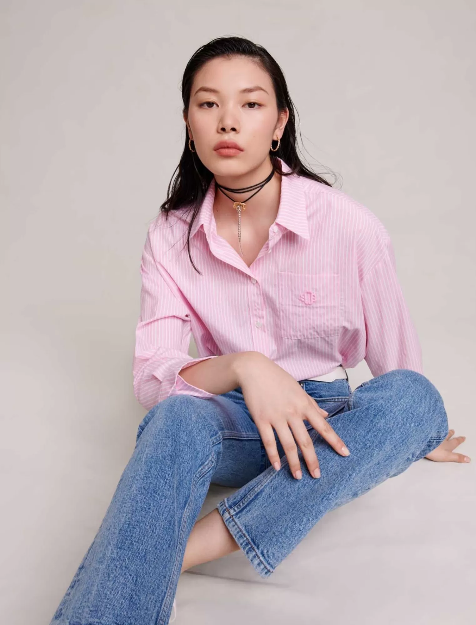 Women Maje Pink Striped Shirt