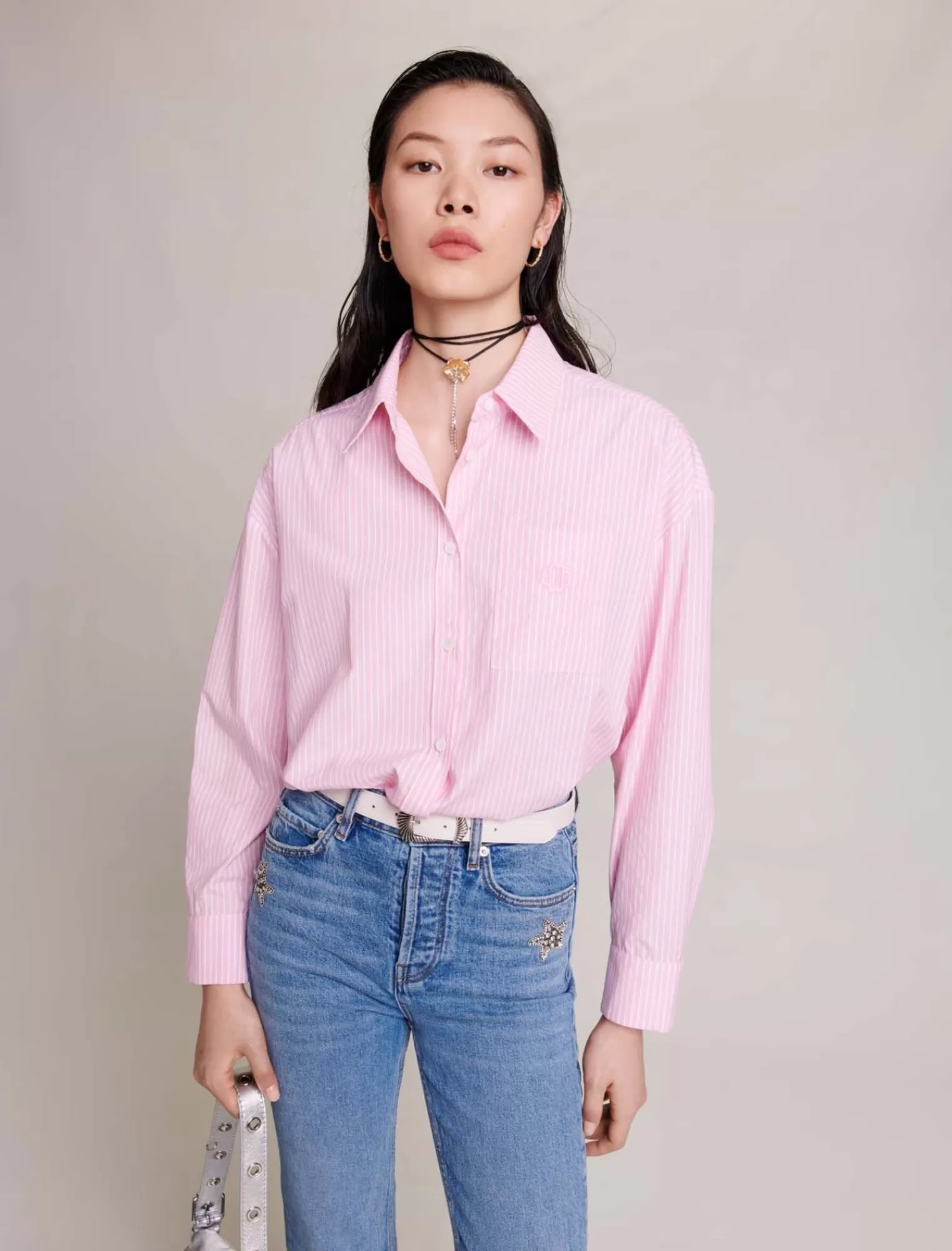Women Maje Pink Striped Shirt