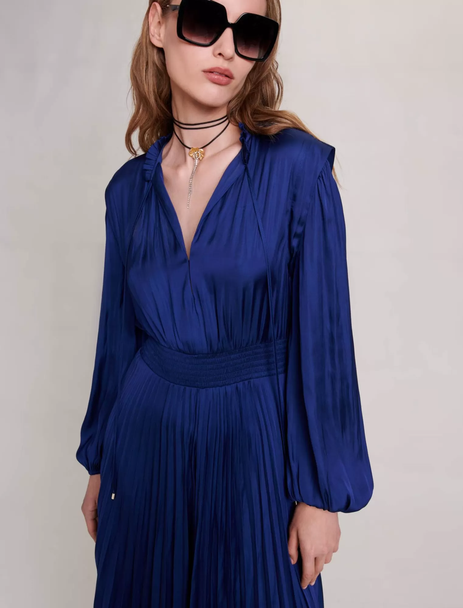 Women Maje Pleated And Satiny Midi Dress