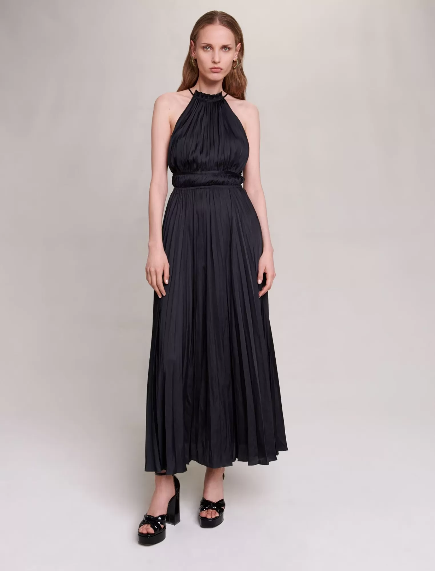 Women Maje Pleated Satin Maxi Dress
