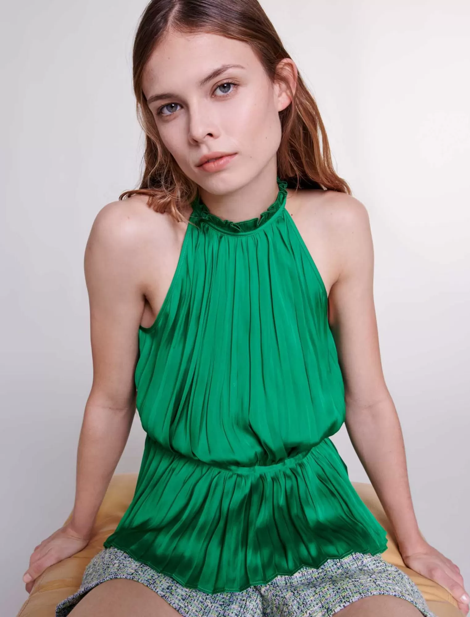 Women Maje Pleated Satin Top