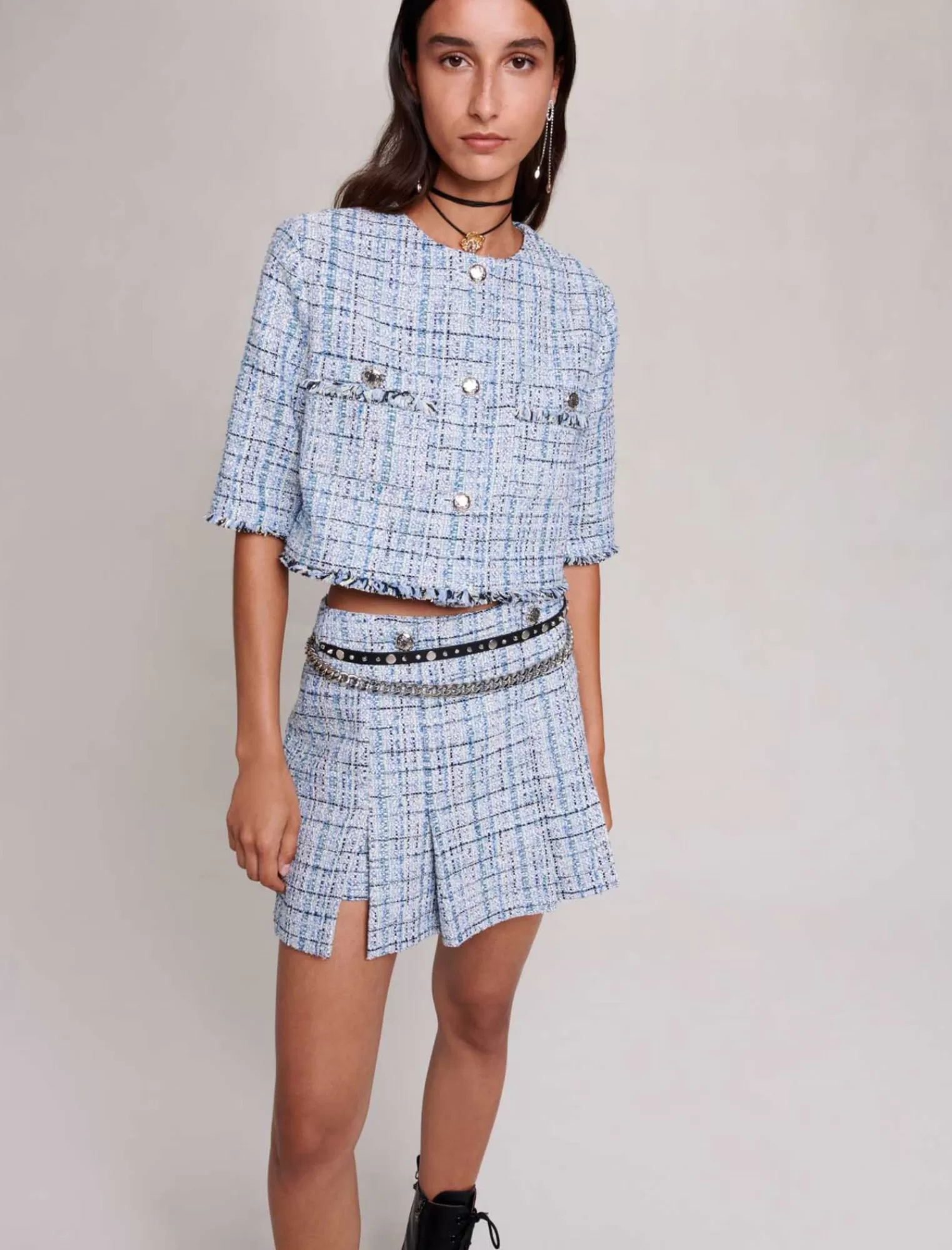 Women Maje Pleated Tweed Skirt