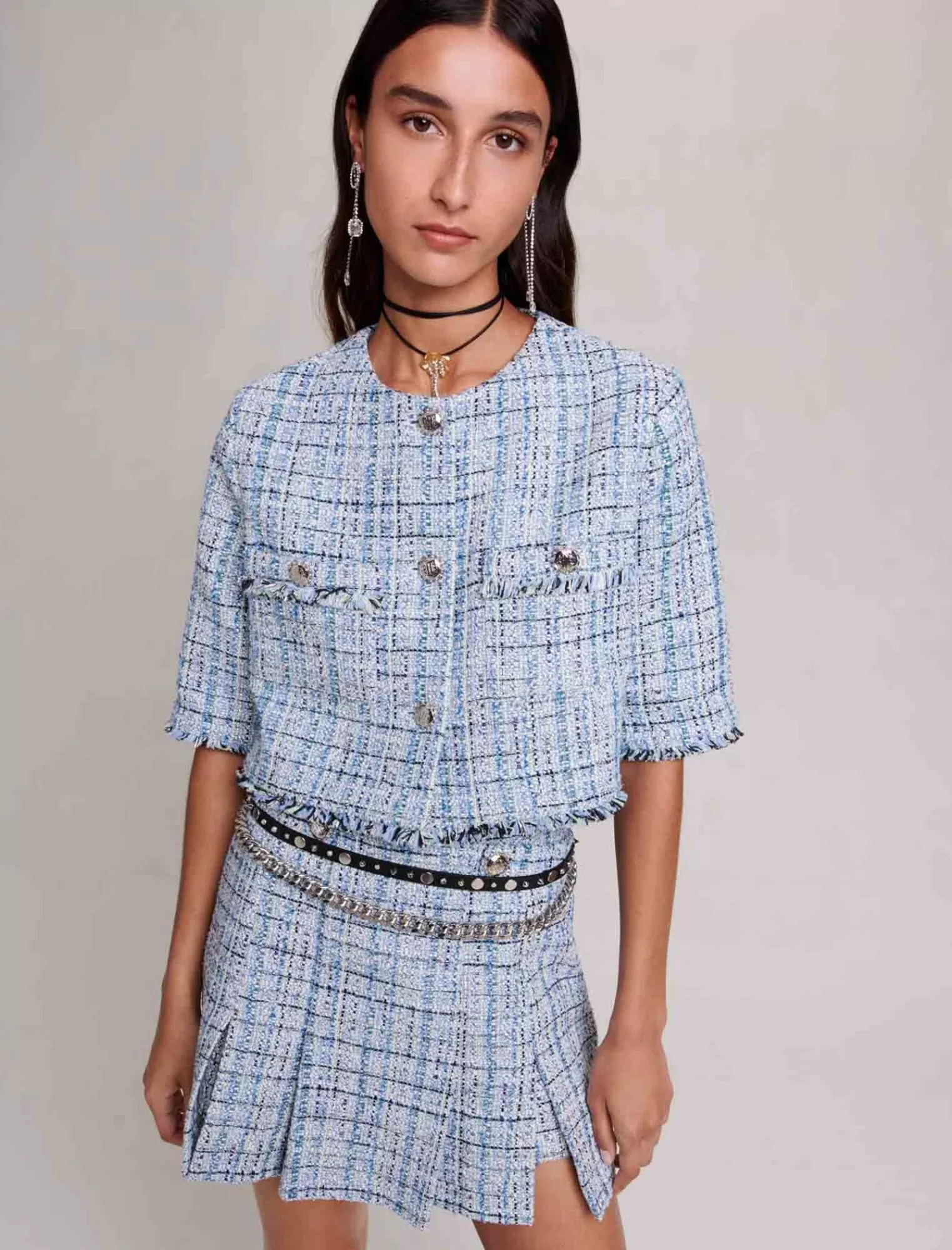 Women Maje Pleated Tweed Skirt