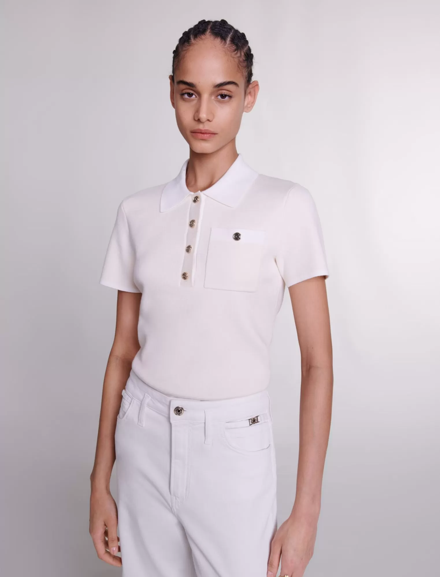 Women Maje Polo Collar Knit Top