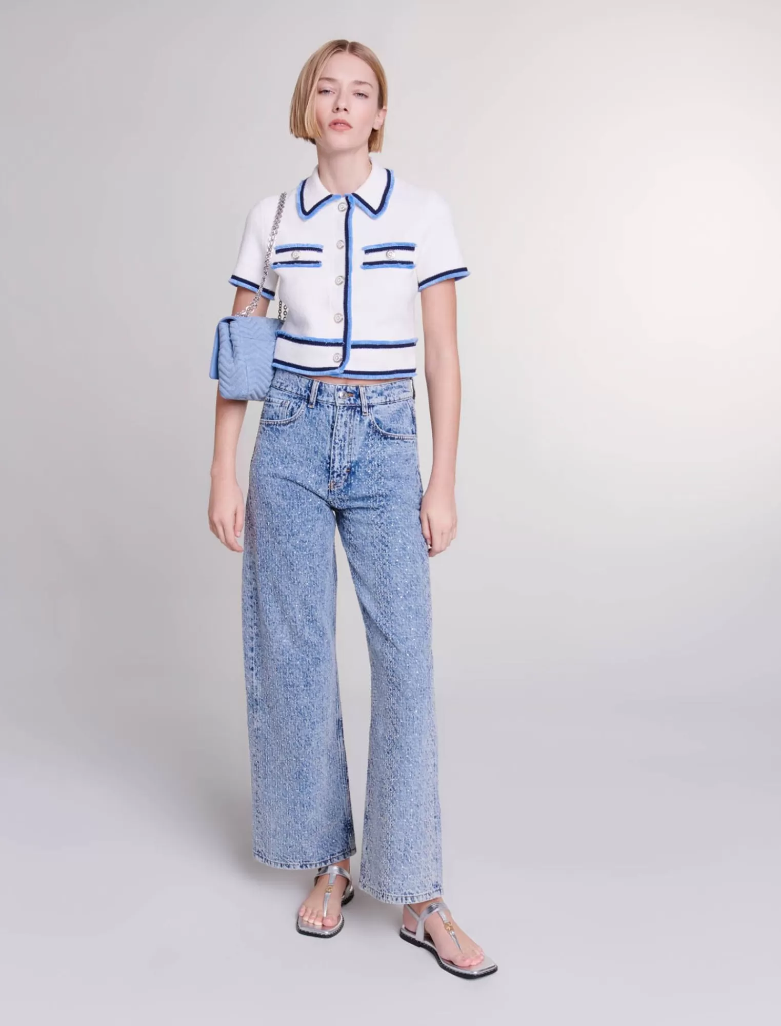 Women Maje Rhinestone Faded Jeans