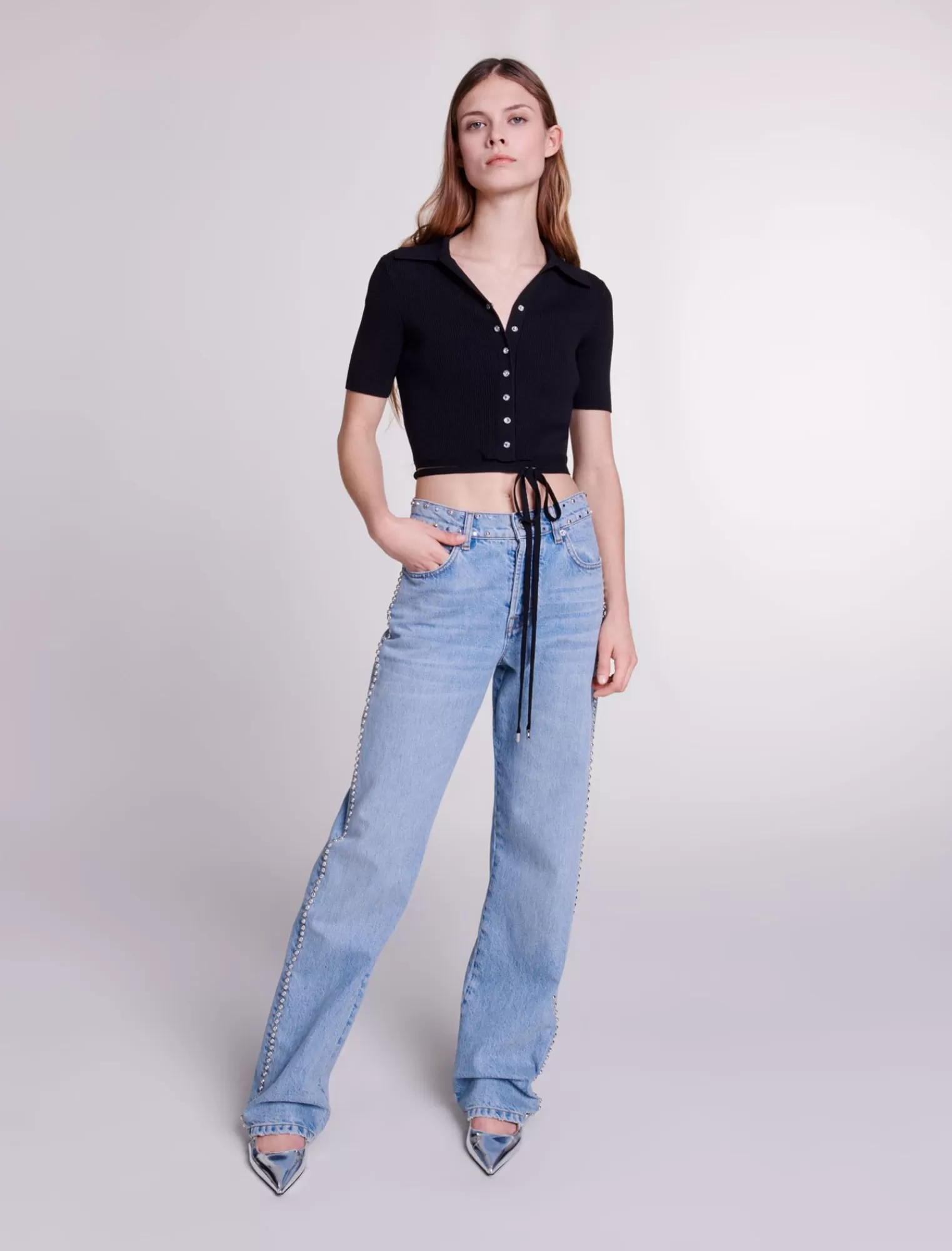Women Maje Rib Knit Cropped Sweater