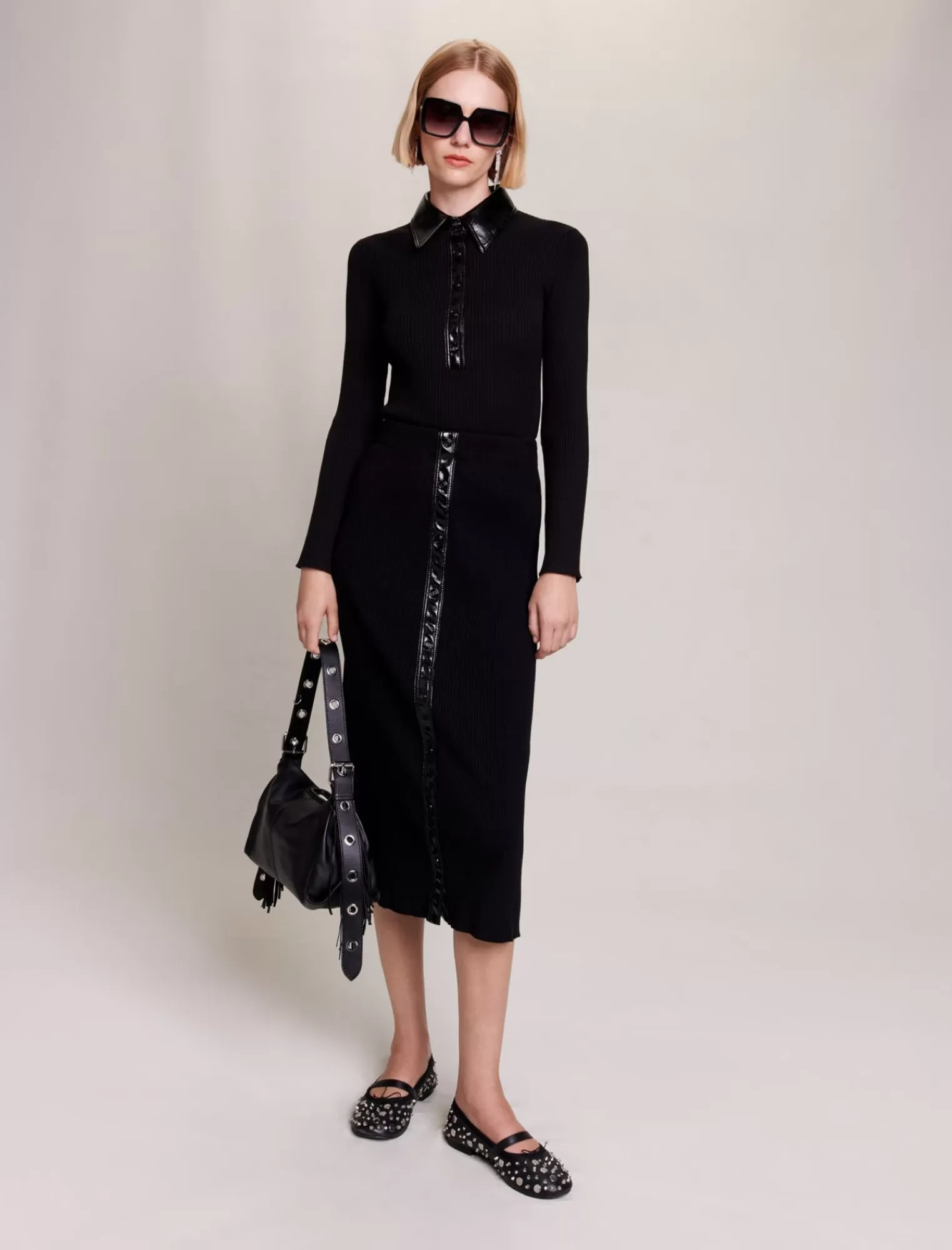 Women Maje Rib Knit Maxi Skirt