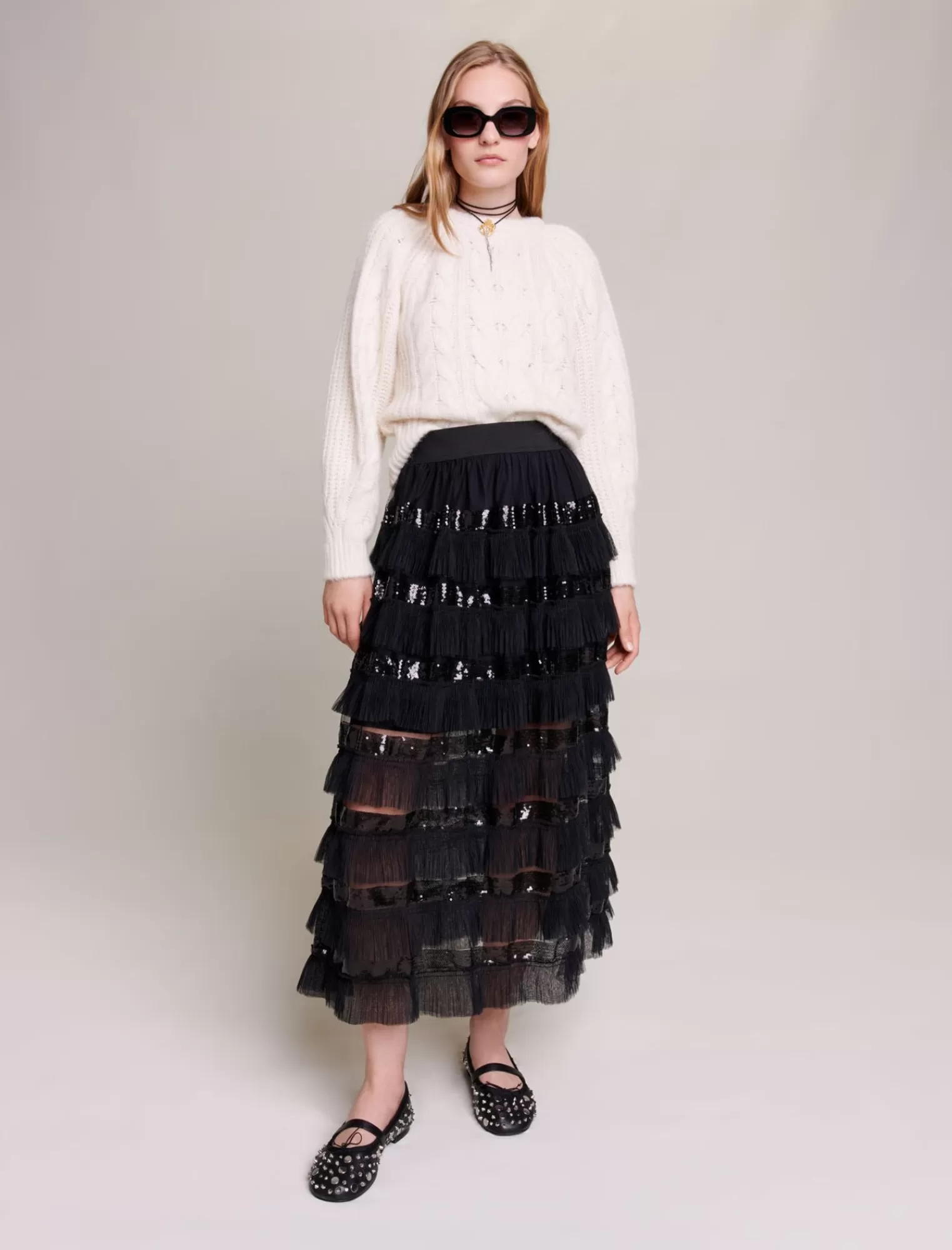 Women Maje Ruffled Maxi Skirt