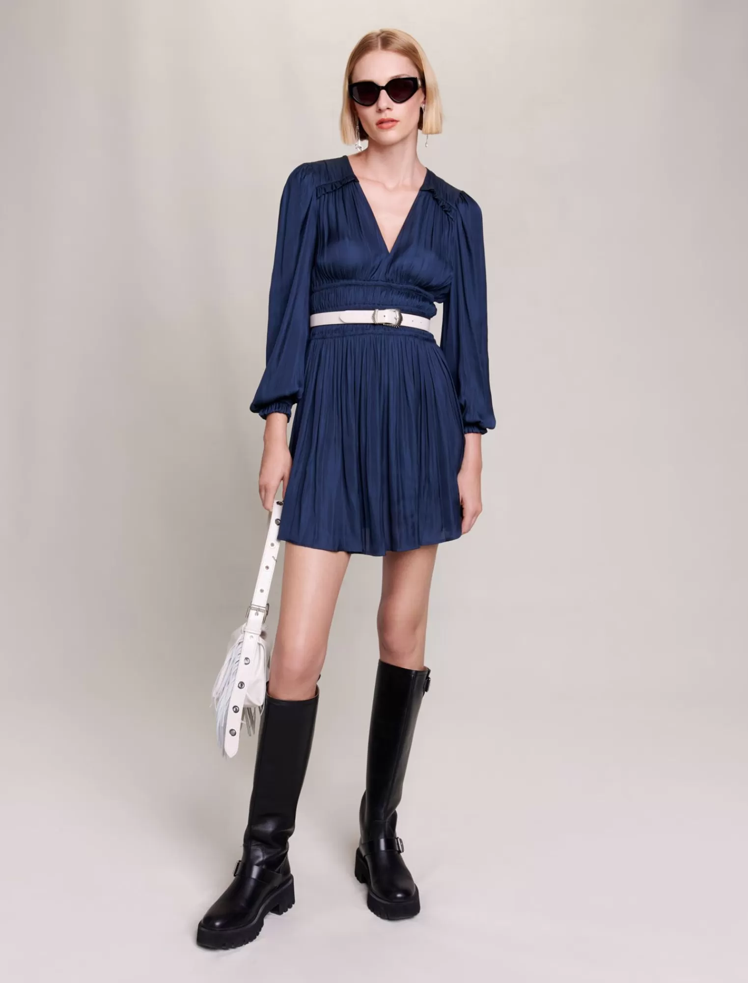 Women Maje Satin Dress With Ruffles