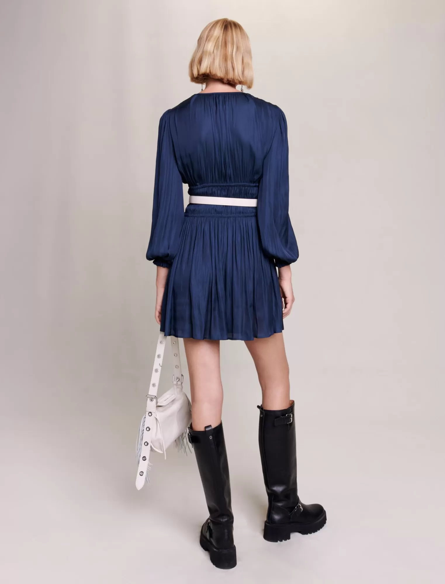 Women Maje Satin Dress With Ruffles