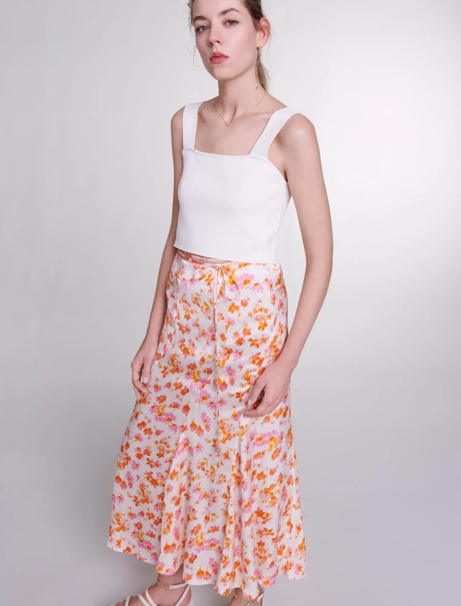 Women Maje Satin Effect Floral Skirt