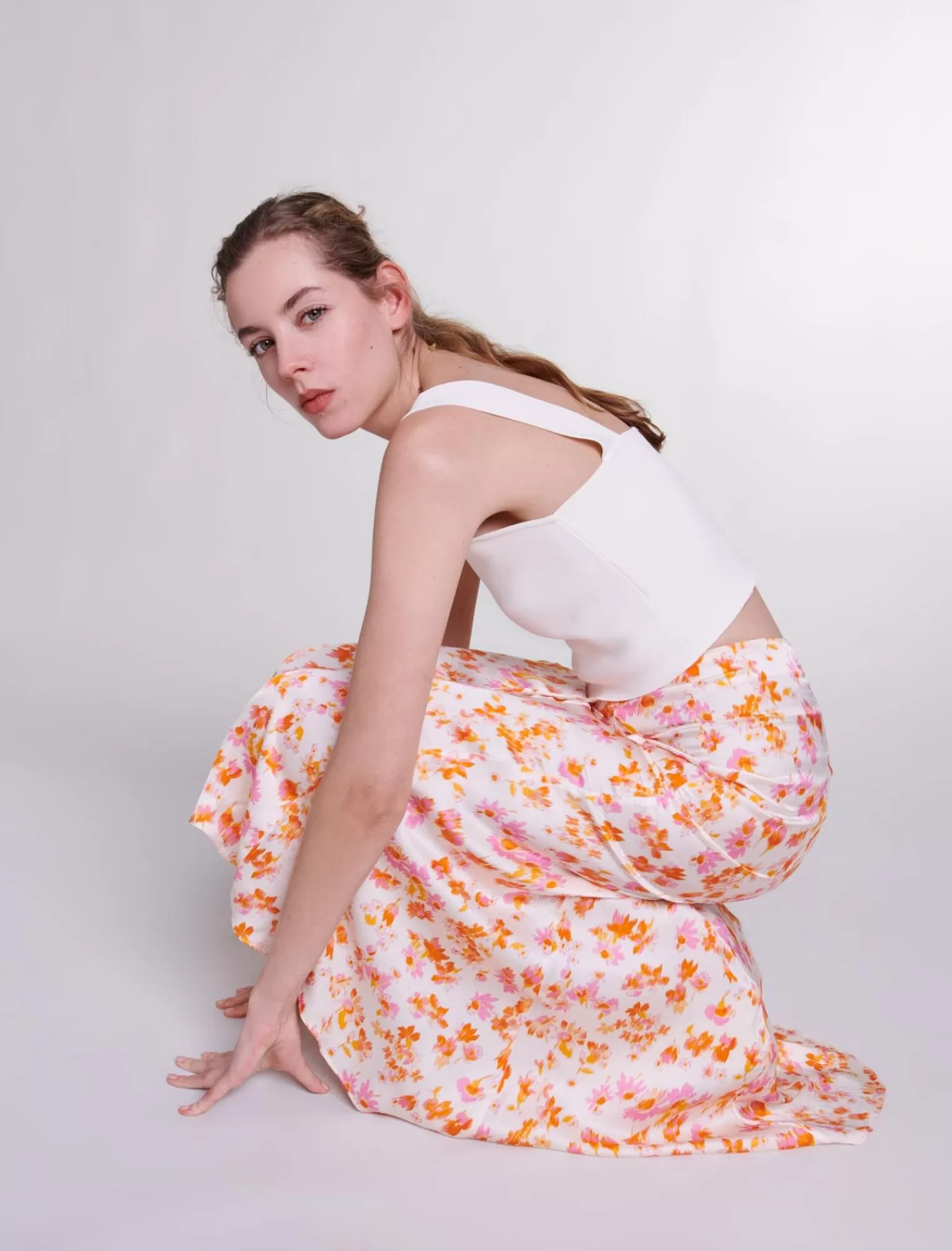 Women Maje Satin Effect Floral Skirt