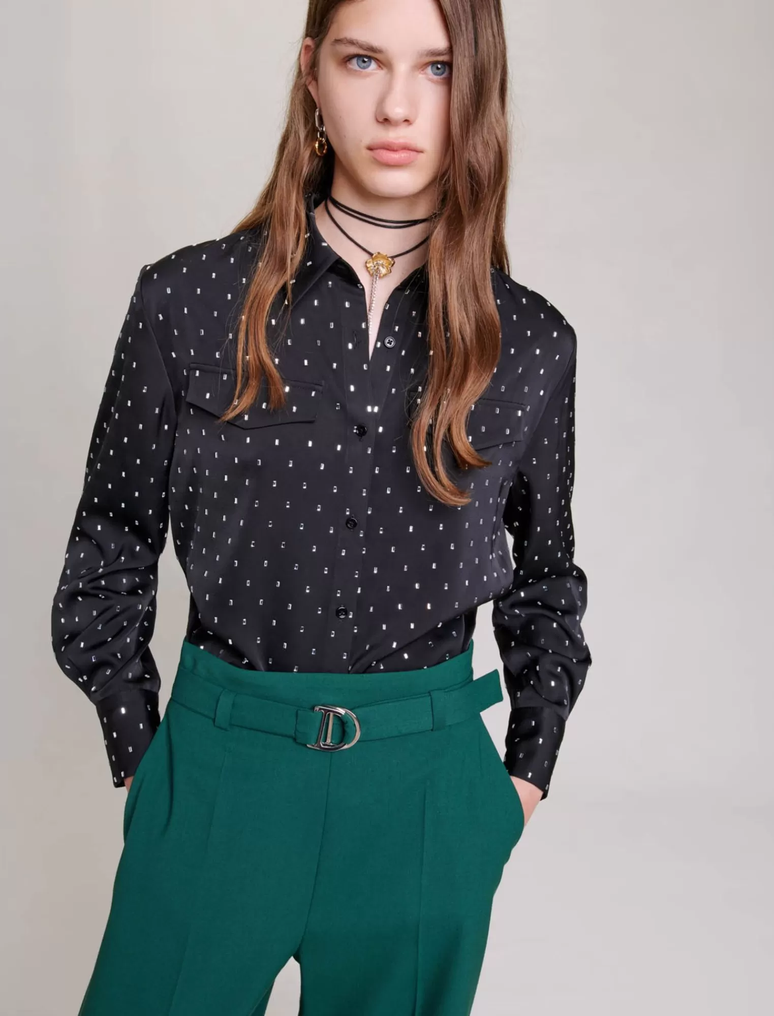 Women Maje Satin Effect Shirt With Rhinestones