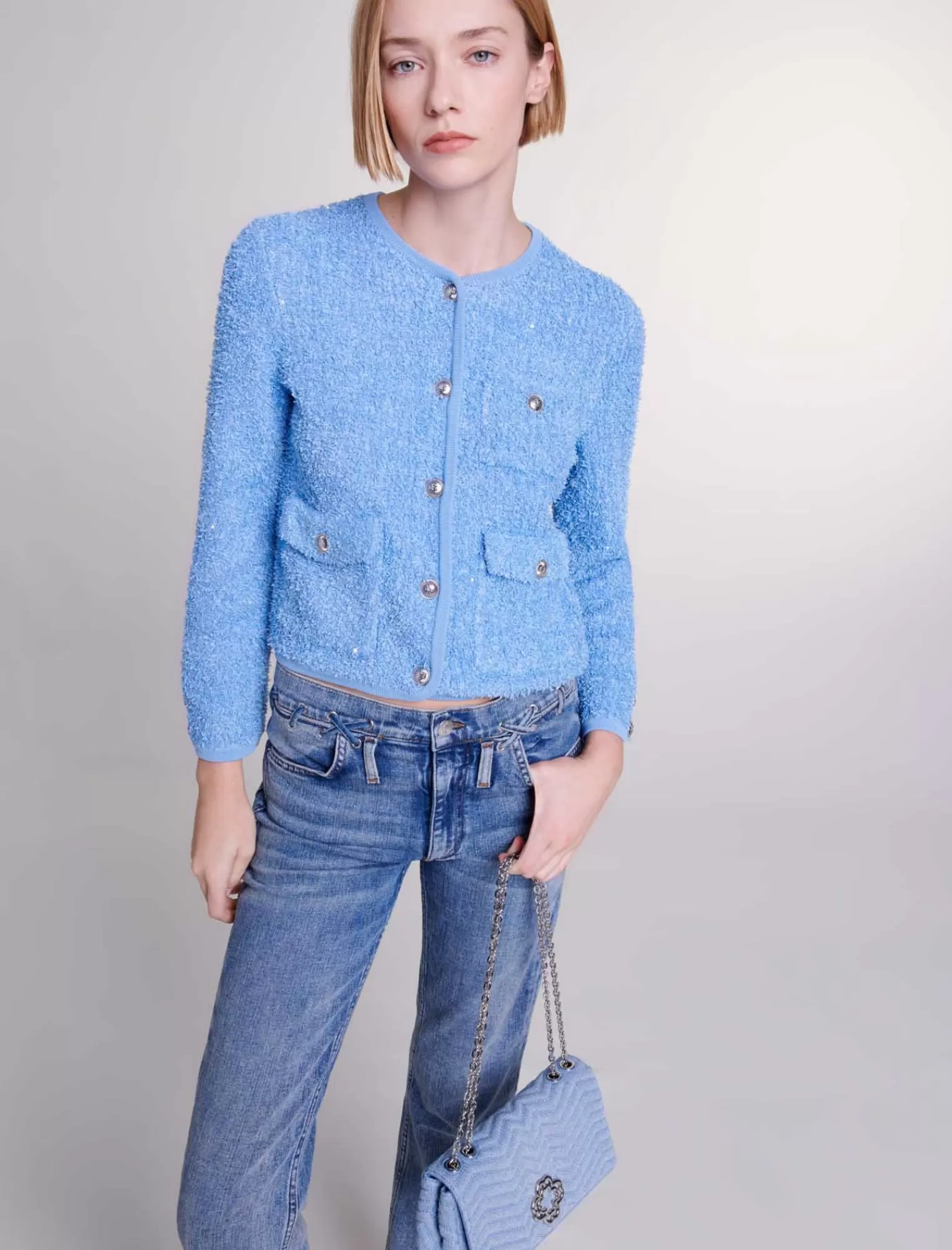 Women Maje Sequin Knit Cardigan