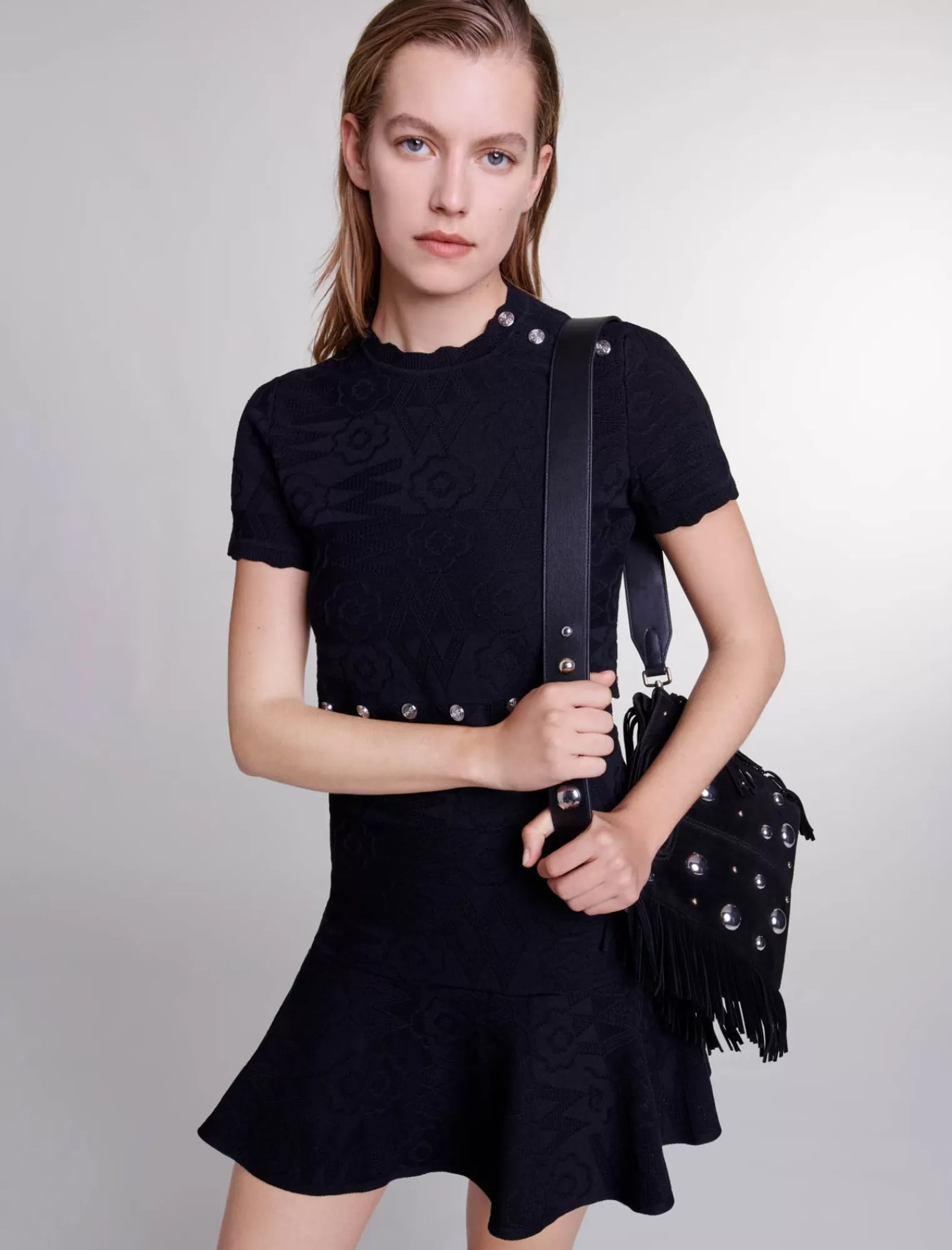 Women Maje Short 2 In 1 Round Neck Knit Dress