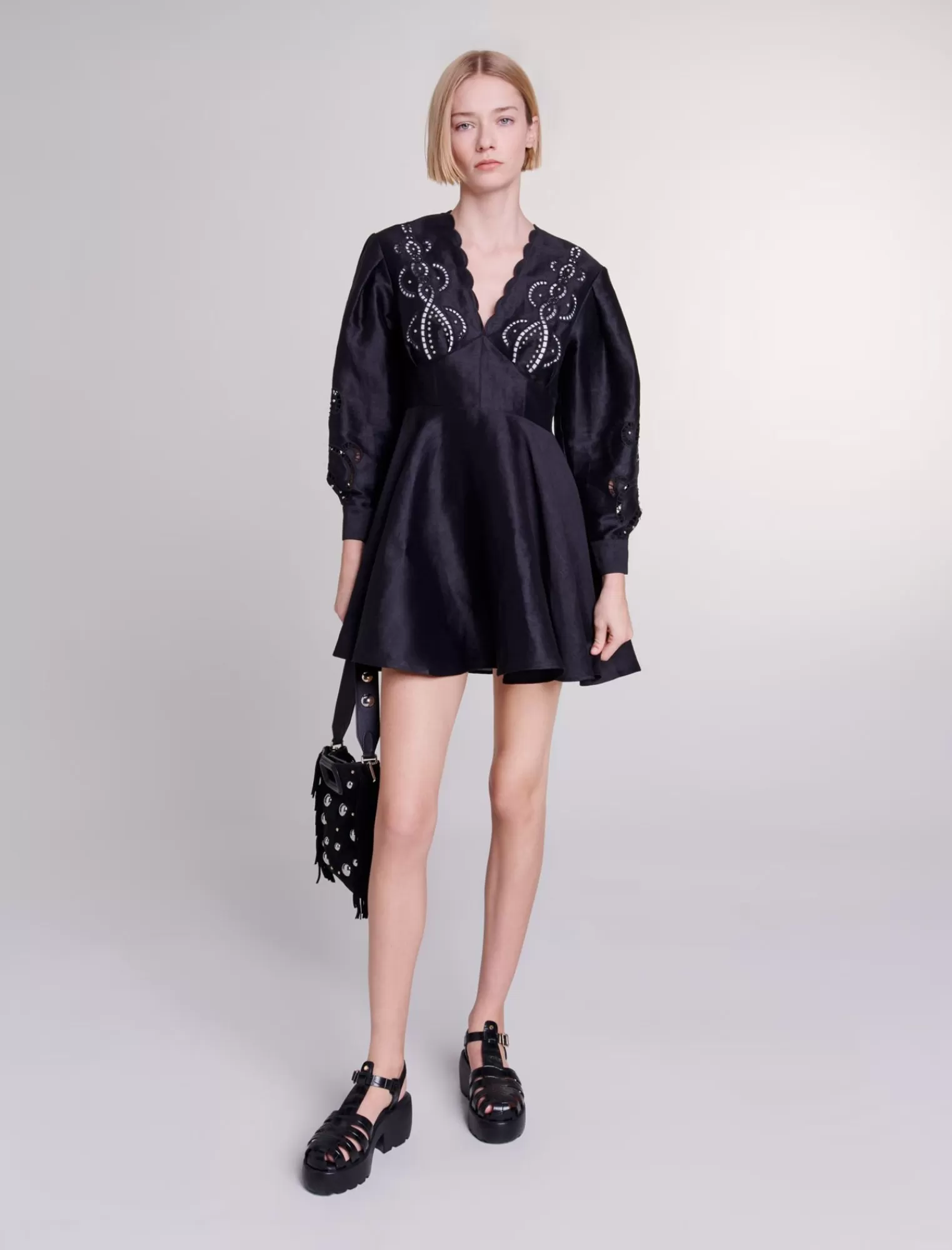 Women Maje Short Embroidered Linen Dress