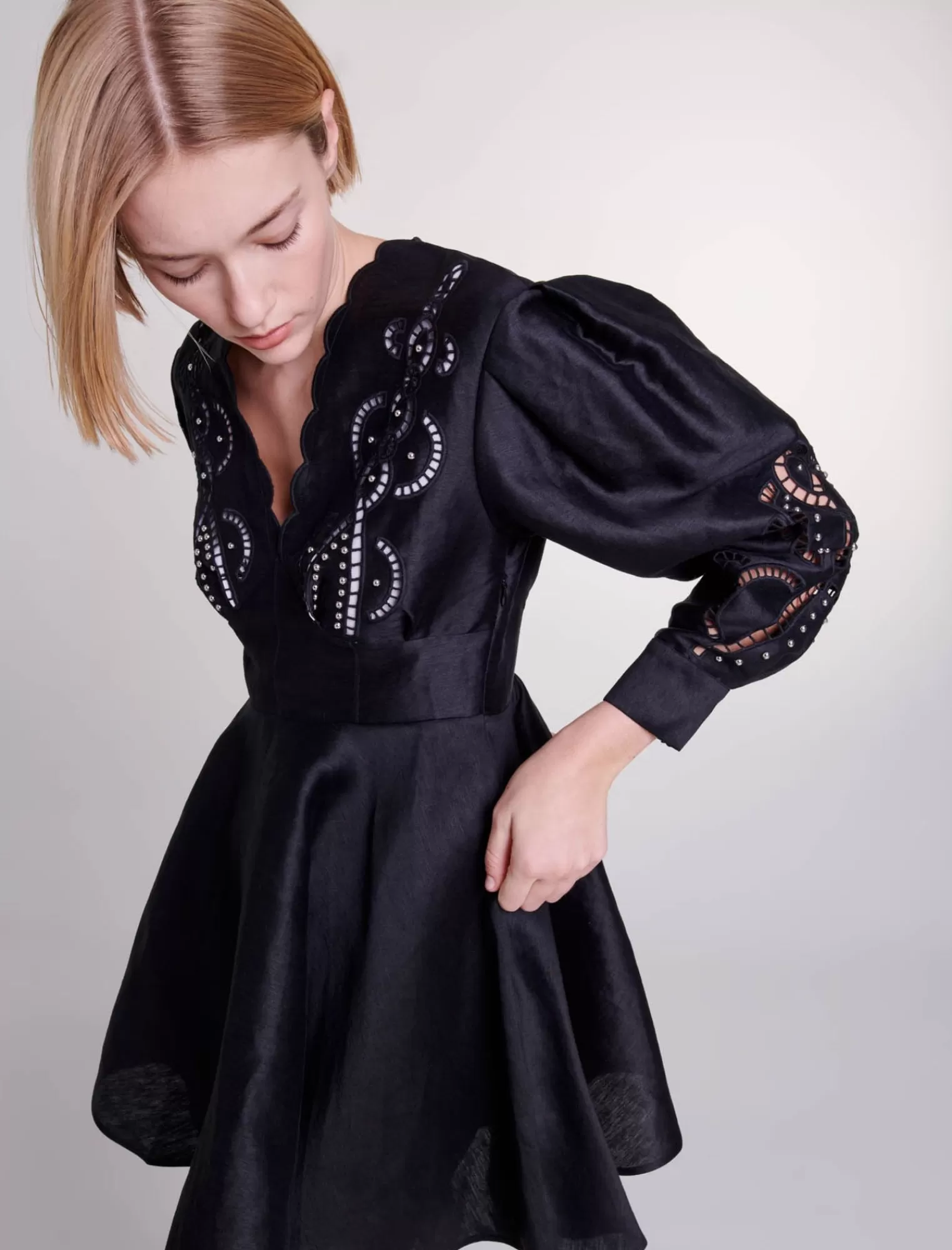 Women Maje Short Embroidered Linen Dress