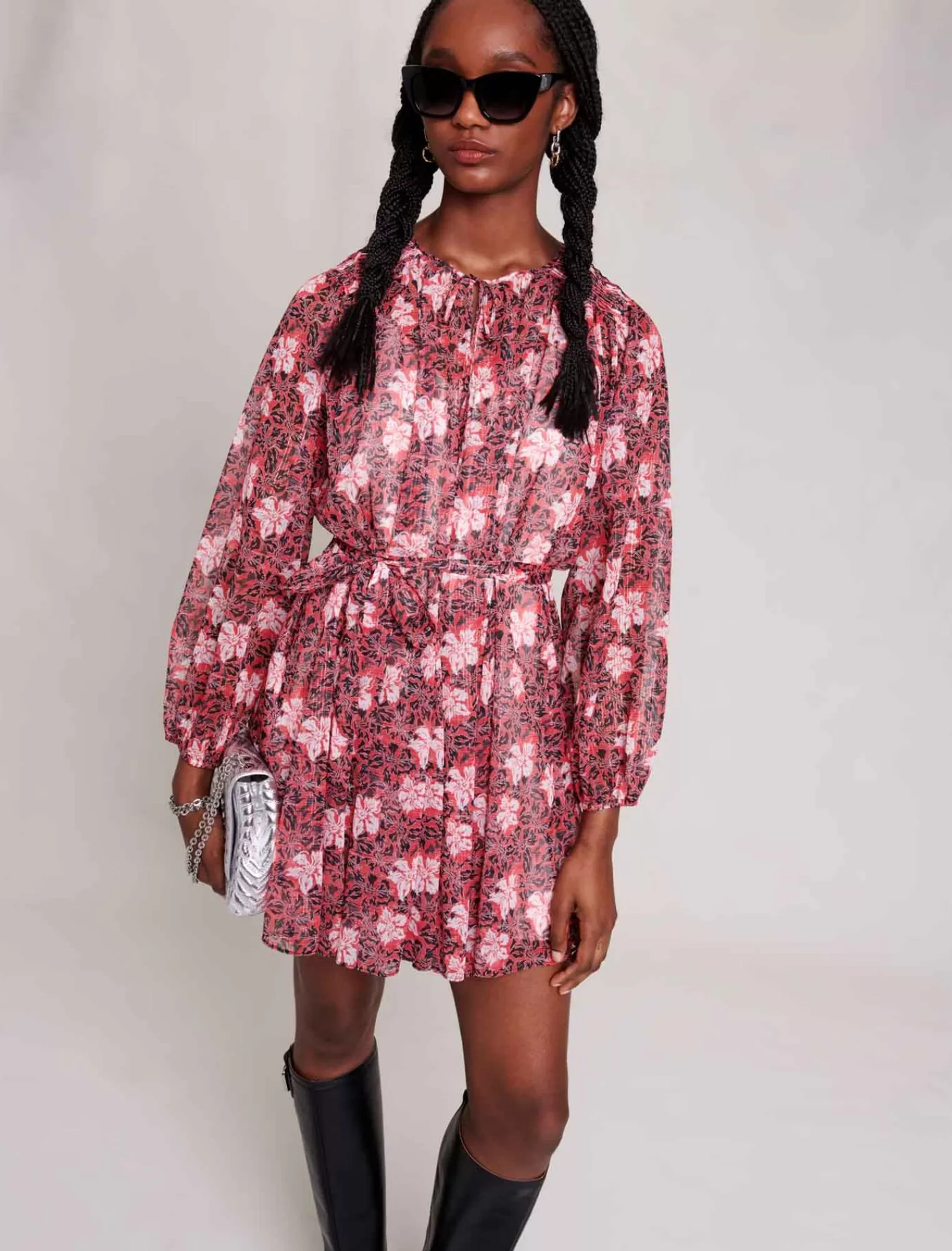 Women Maje Short Floral Dress With Ribbon