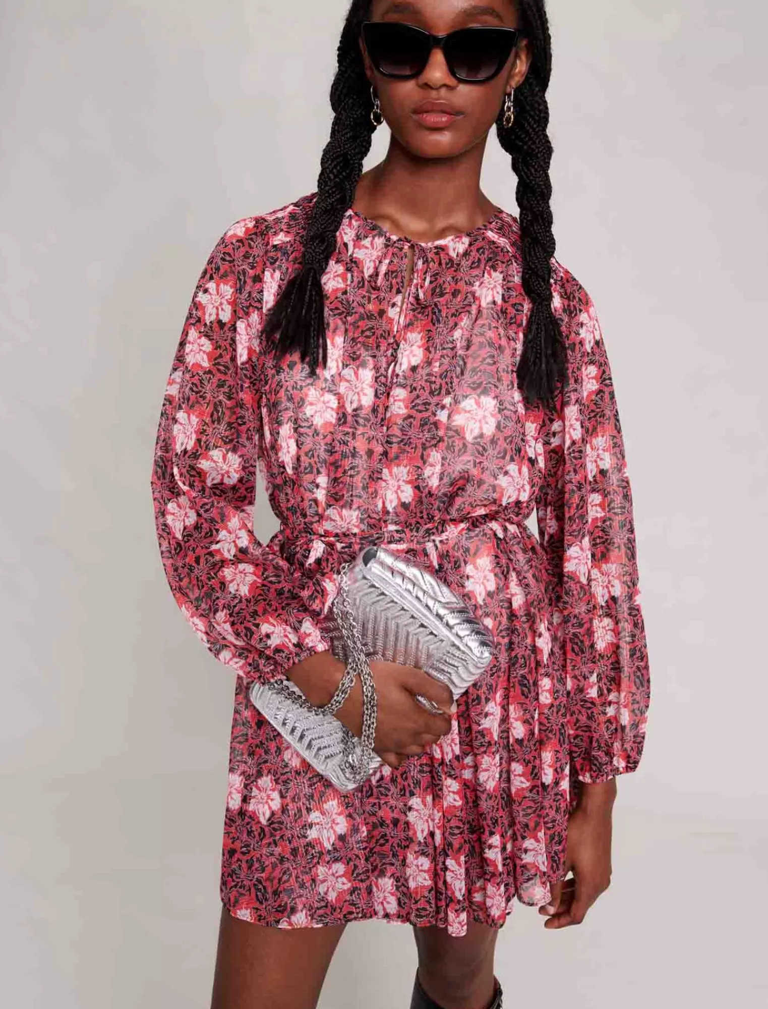 Women Maje Short Floral Dress With Ribbon