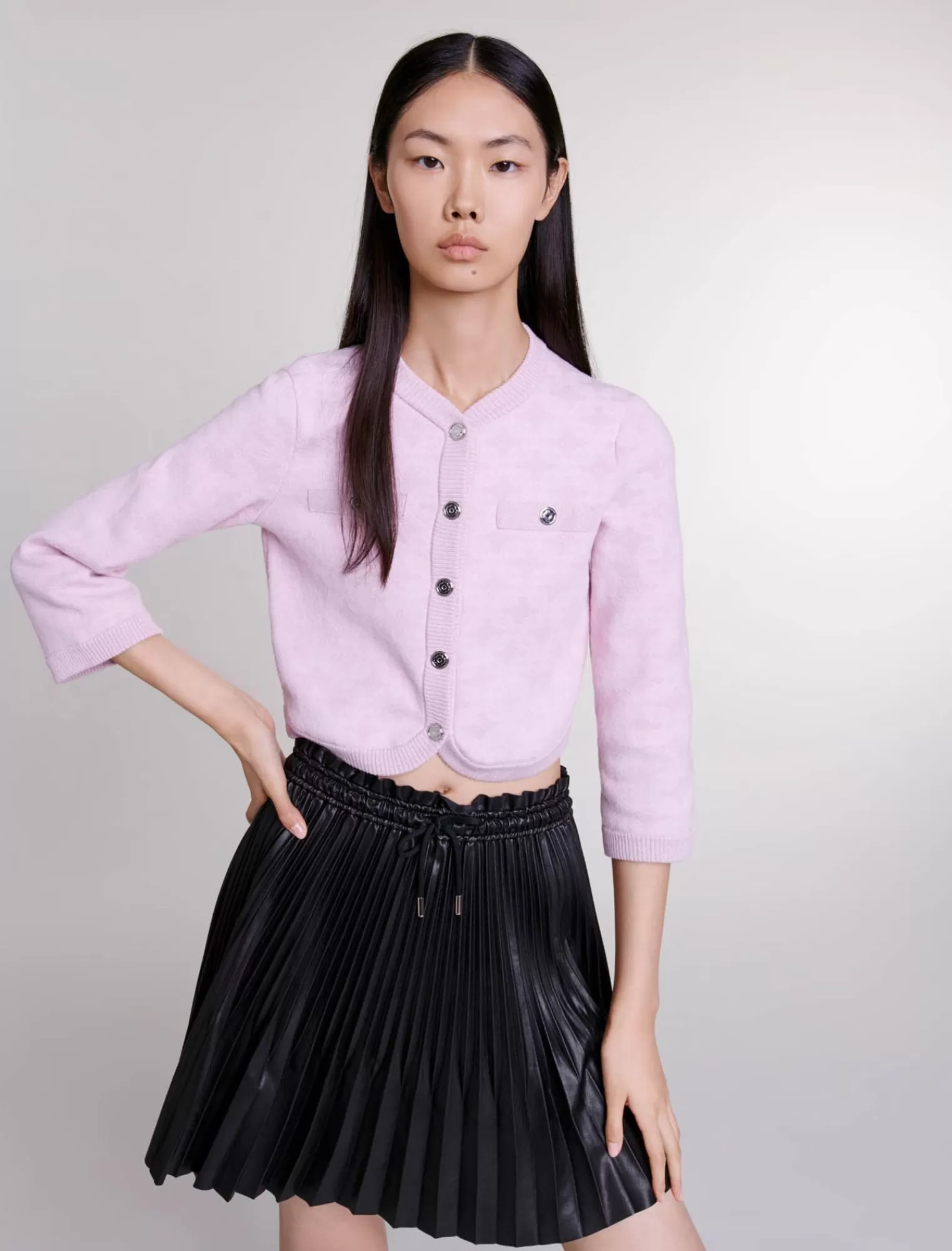 Women Maje Short Jacquard Effect Knit Cardigan