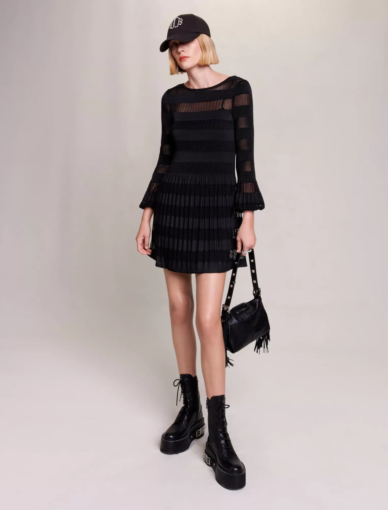 Women Maje Short Openwork Knit Dress