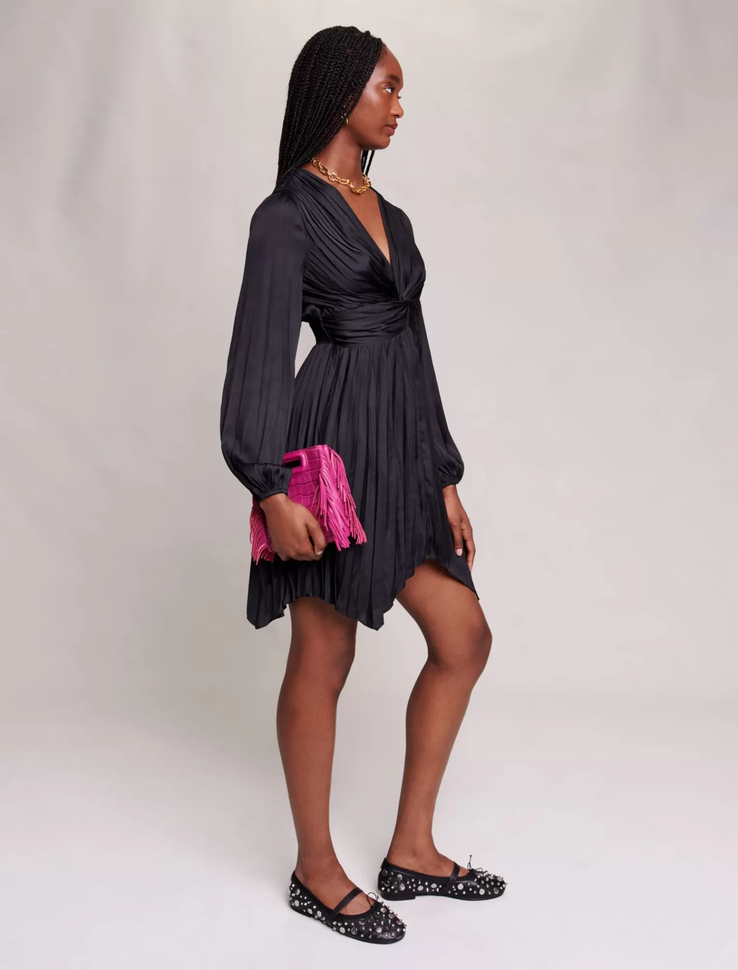 Women Maje Short Satin Draped Dress