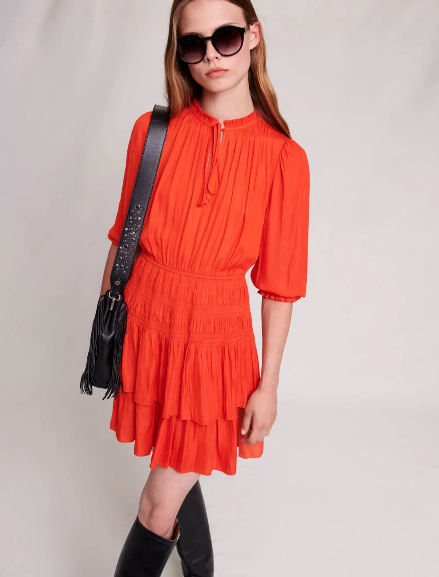 Women Maje Short Satin Smocked Dress