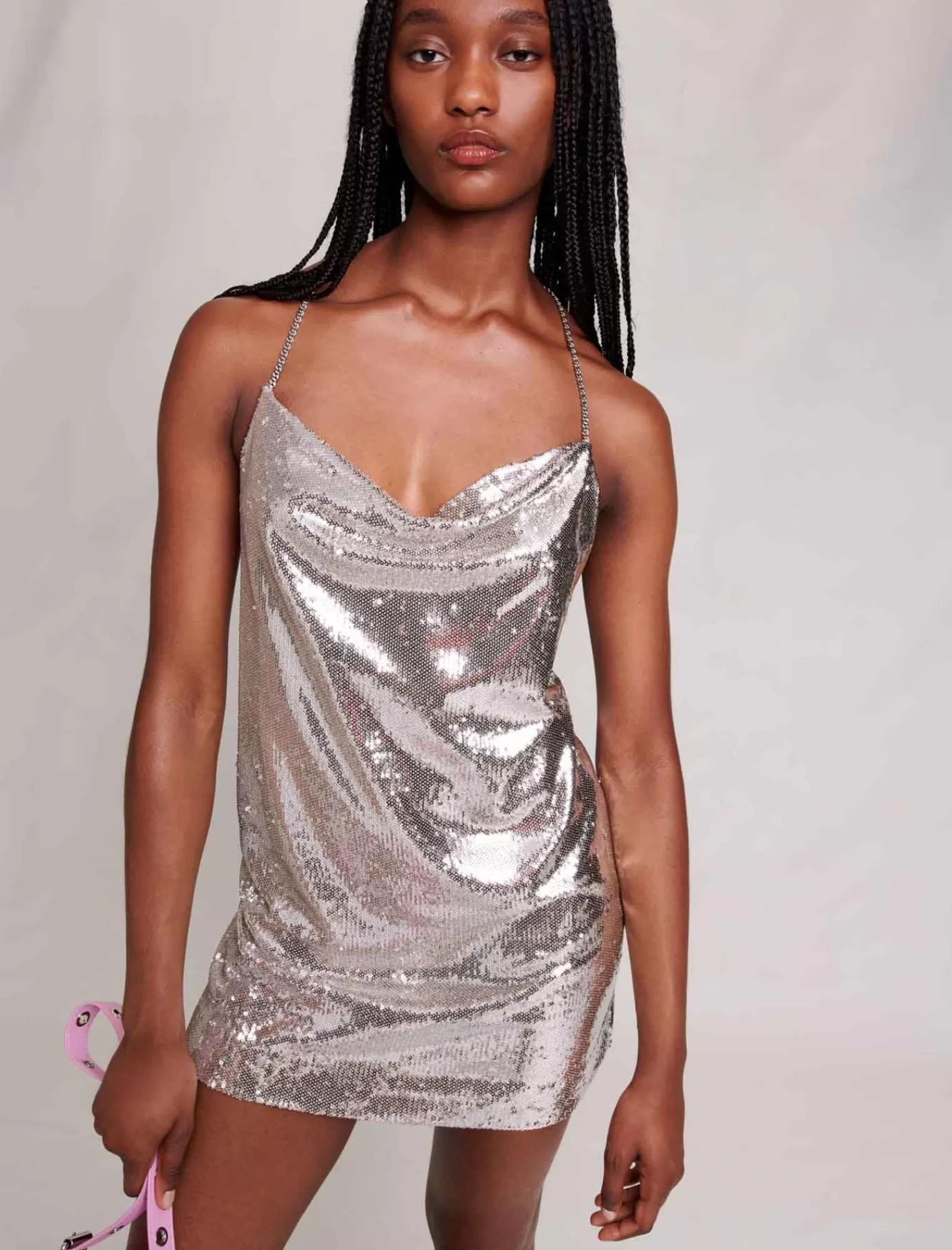 Women Maje Short Silver Sequin Dress