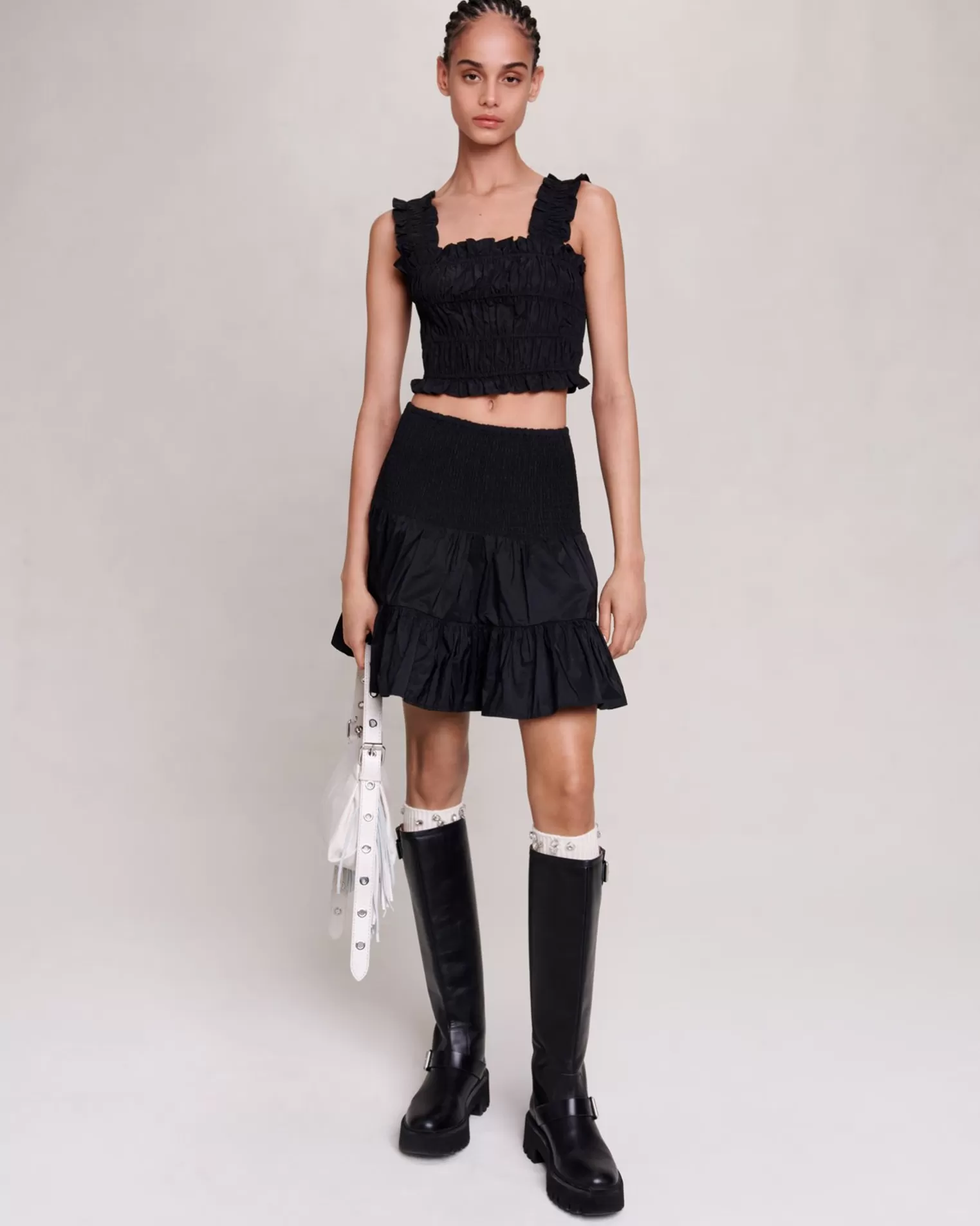 Women Maje Short Skirt With Smocking And Ruffles