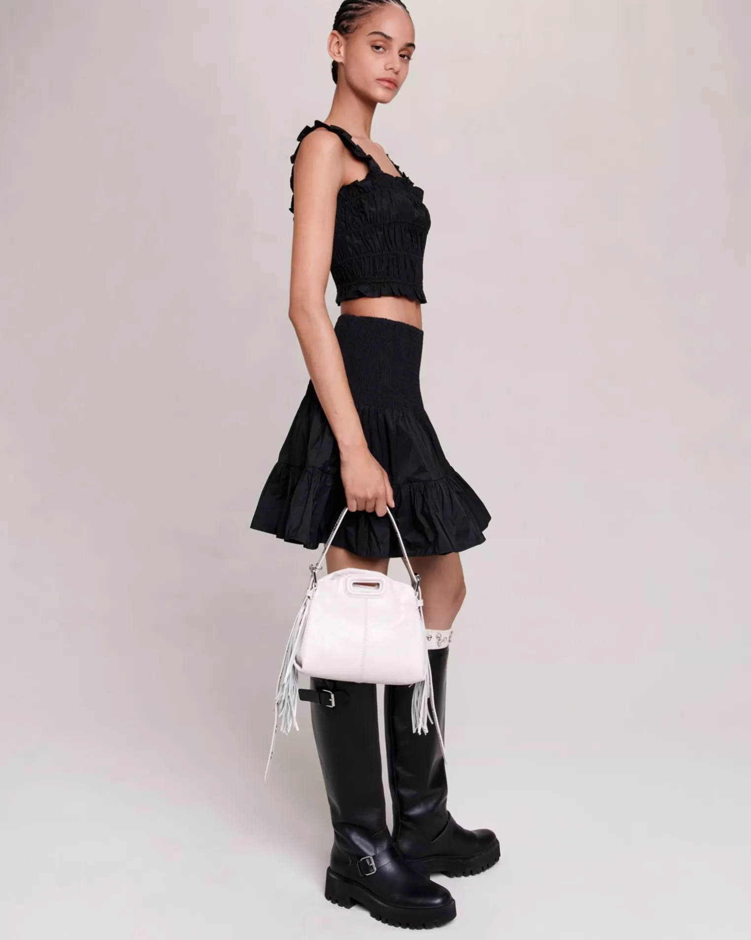 Women Maje Short Skirt With Smocking And Ruffles