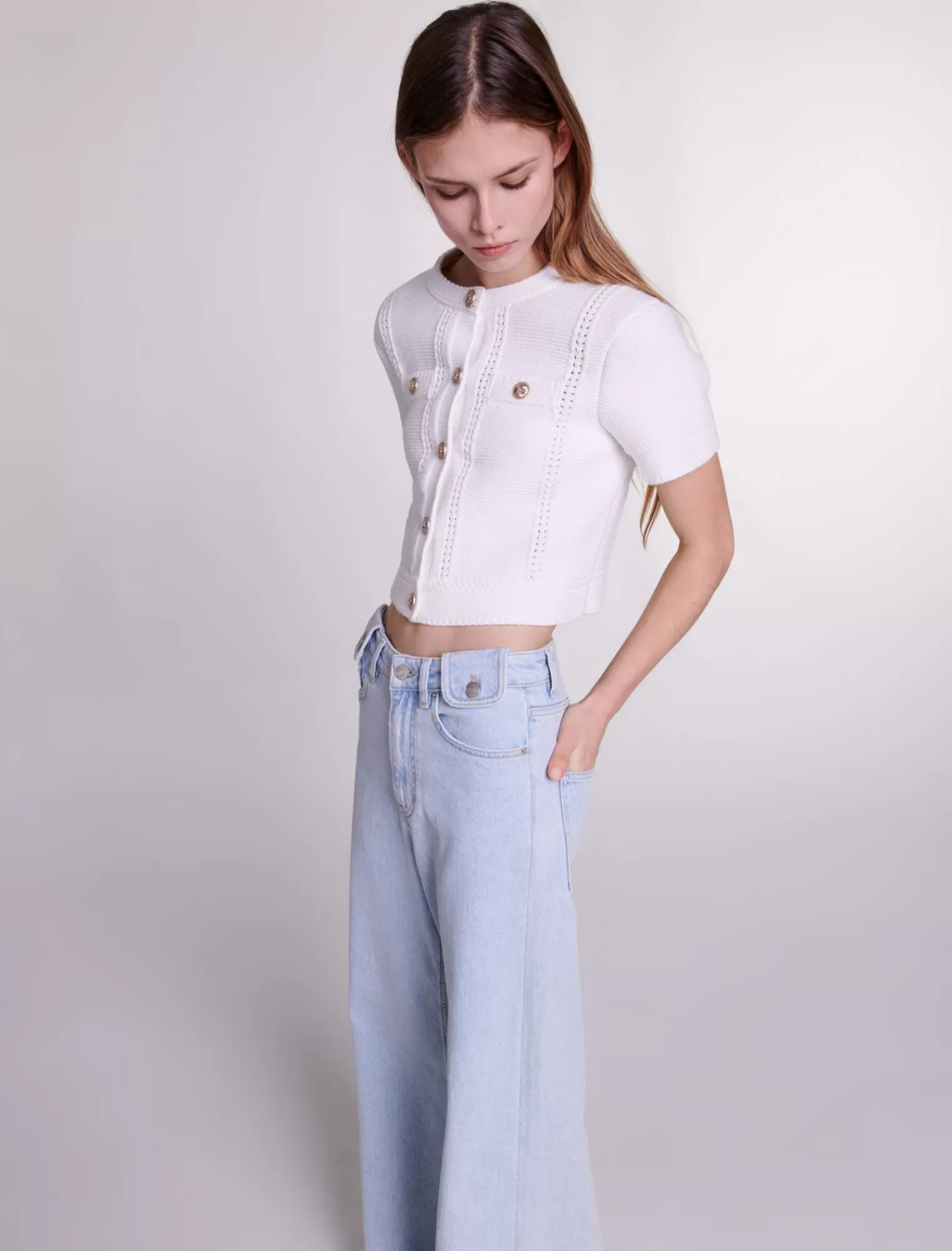 Women Maje Short Sleeved Knit Cardigan