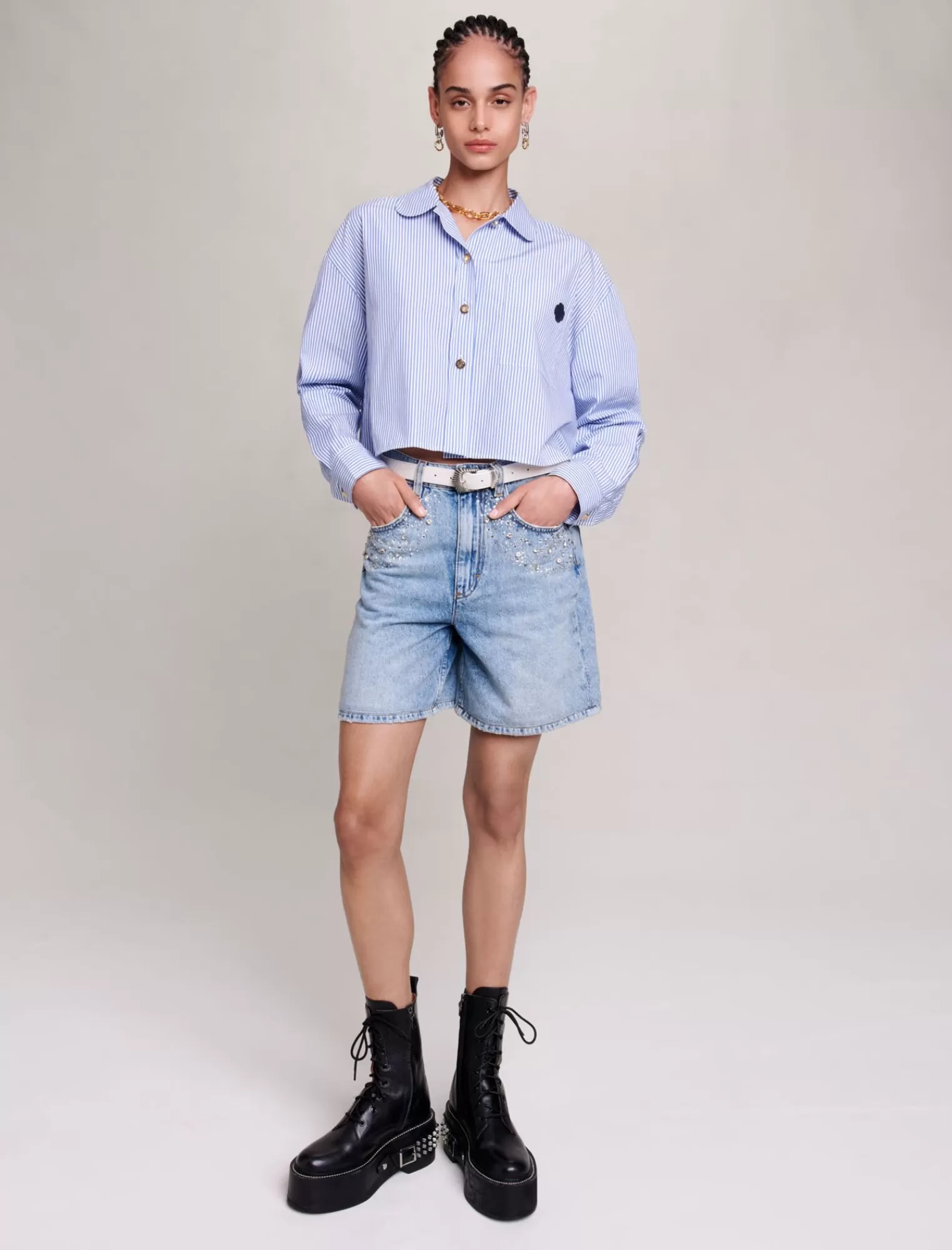 Women Maje Short Striped Shirt