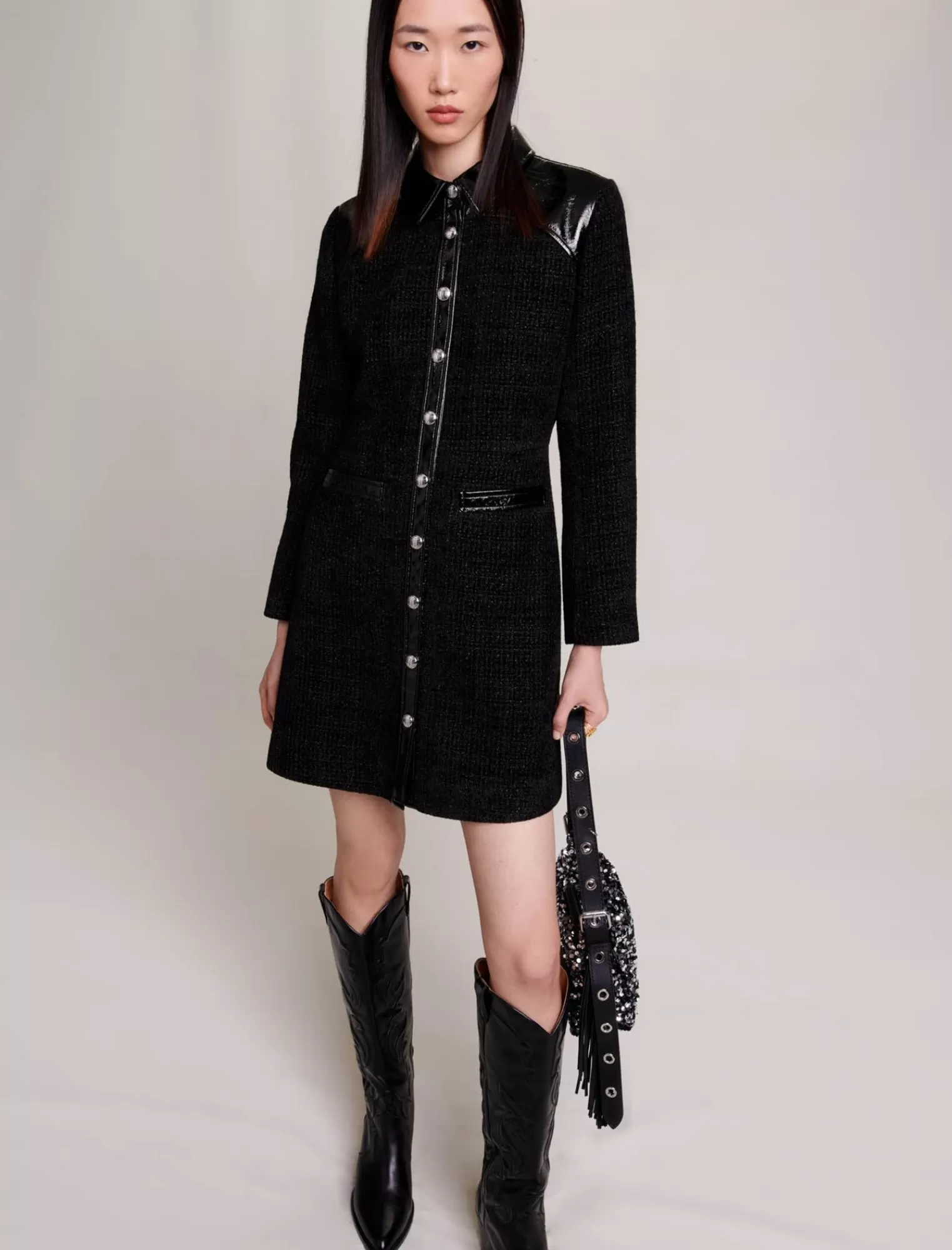 Women Maje Short Velvet Tweed Dress