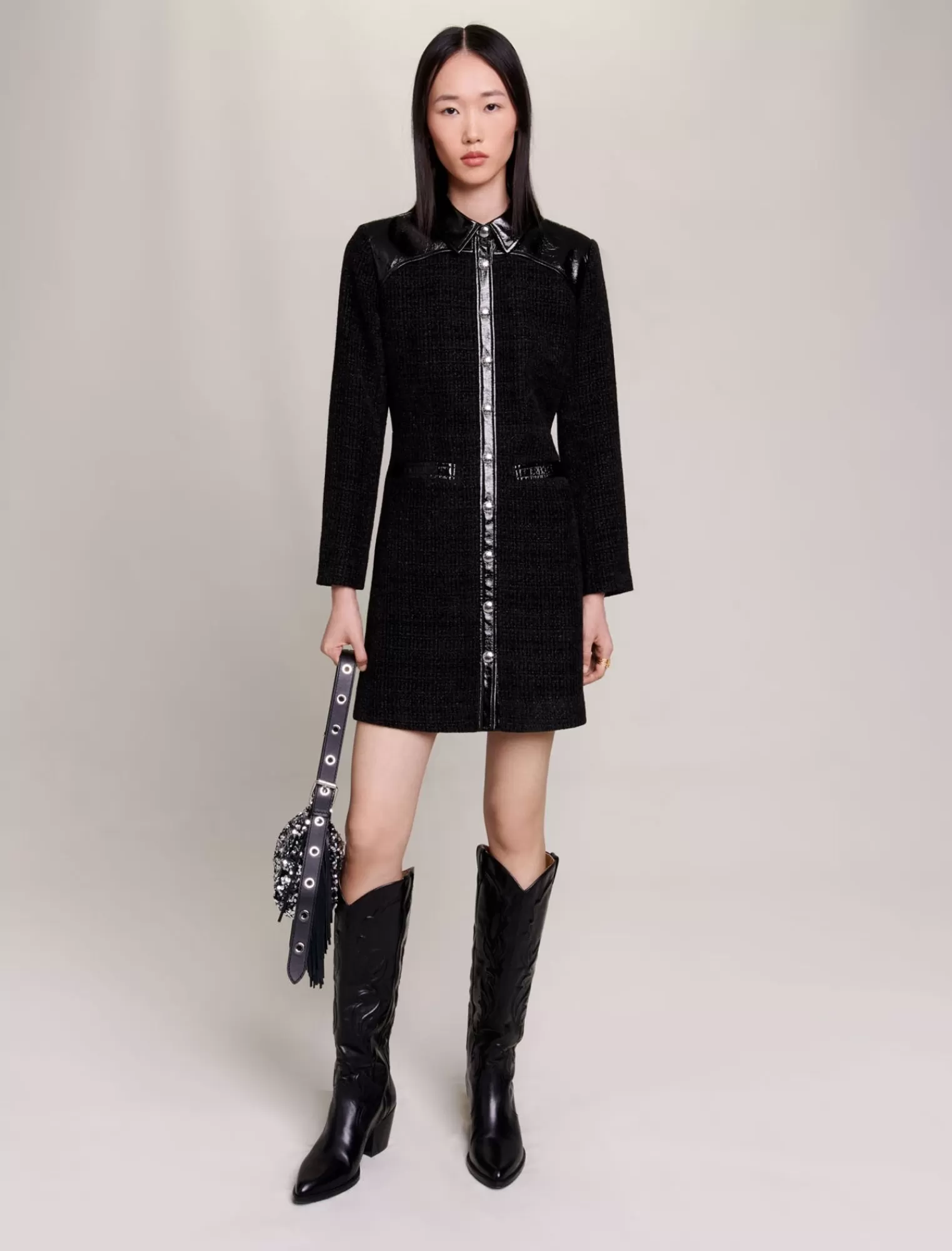 Women Maje Short Velvet Tweed Dress