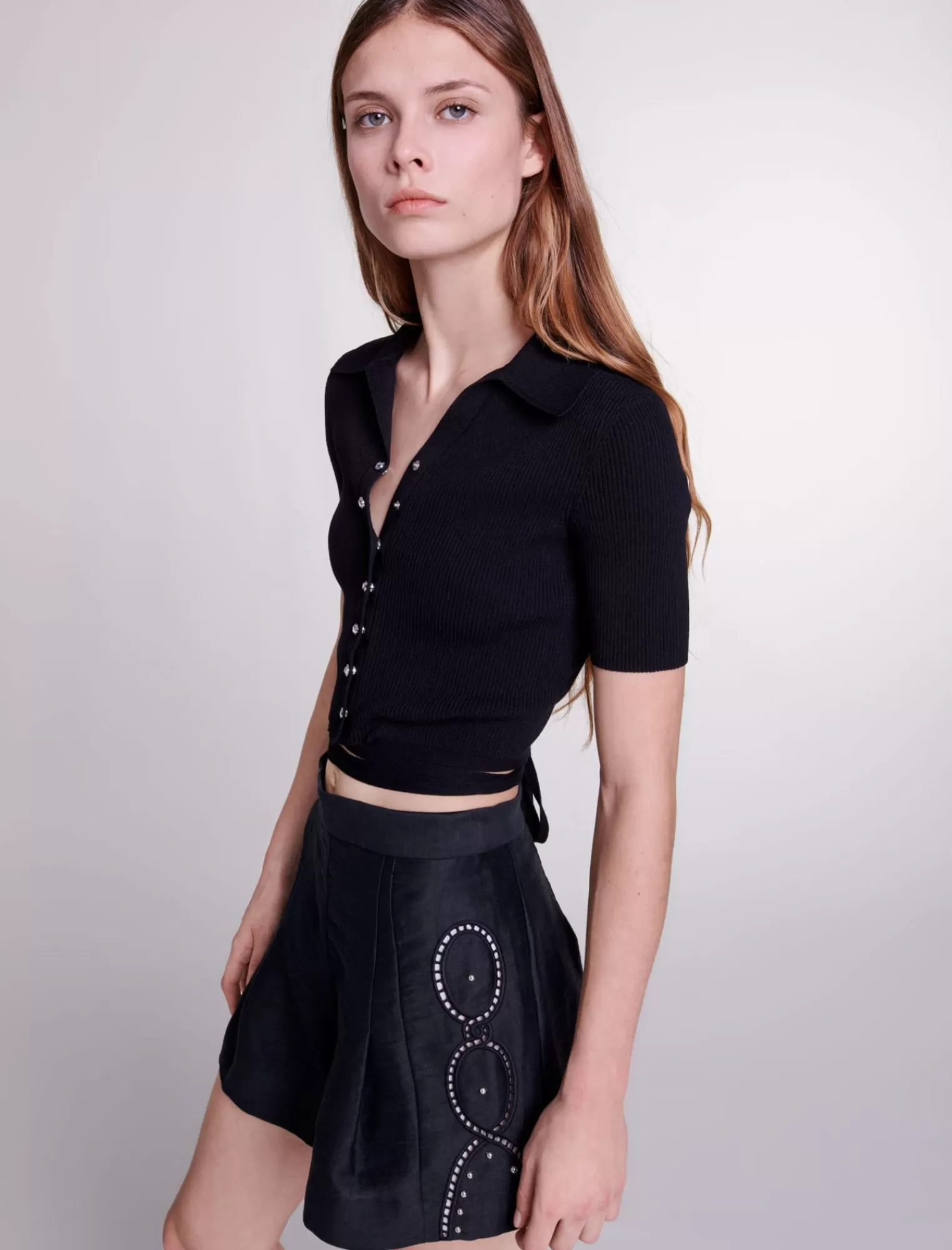 Women Maje Side Embroidered Short