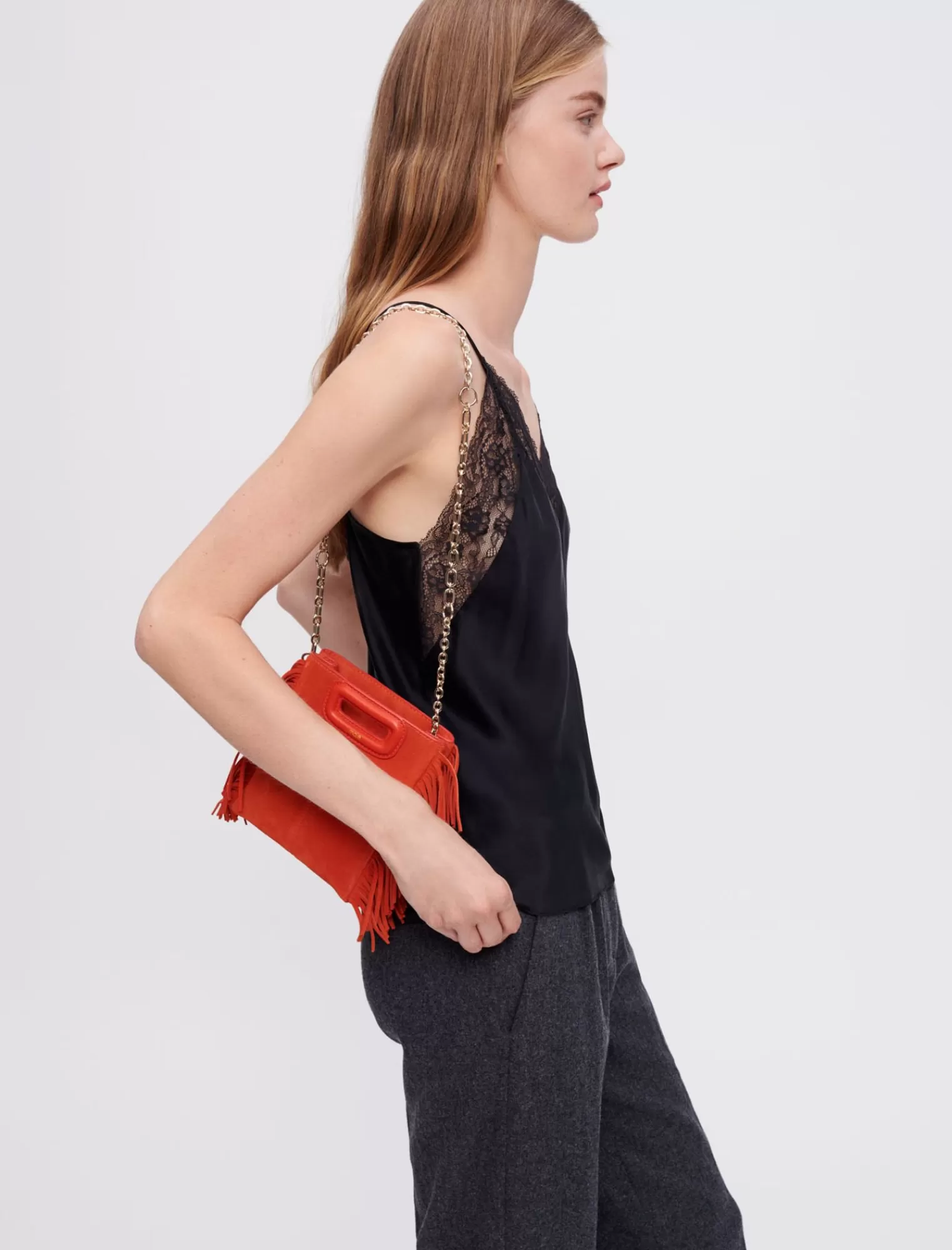 Women Maje Silk Satin And Lace Top