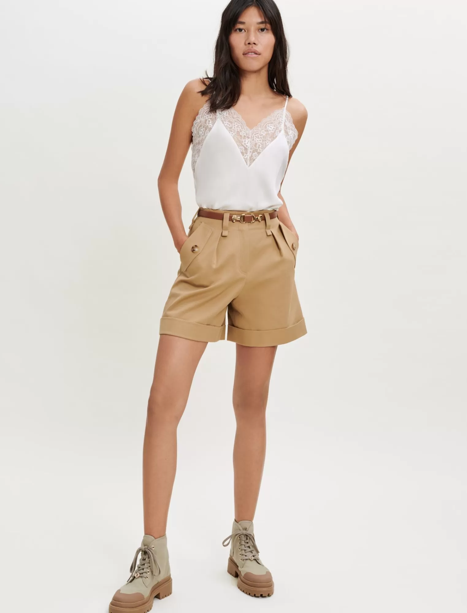 Women Maje Silk Satin And Lace Top