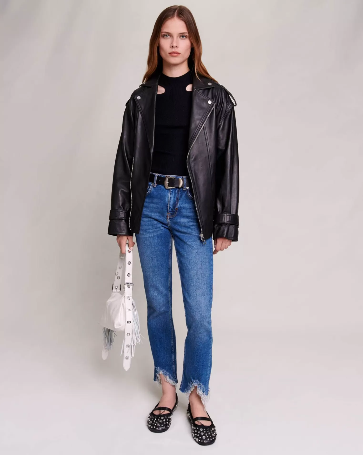 Women Maje Slim Fit Jeans, Ripped At The Bottom