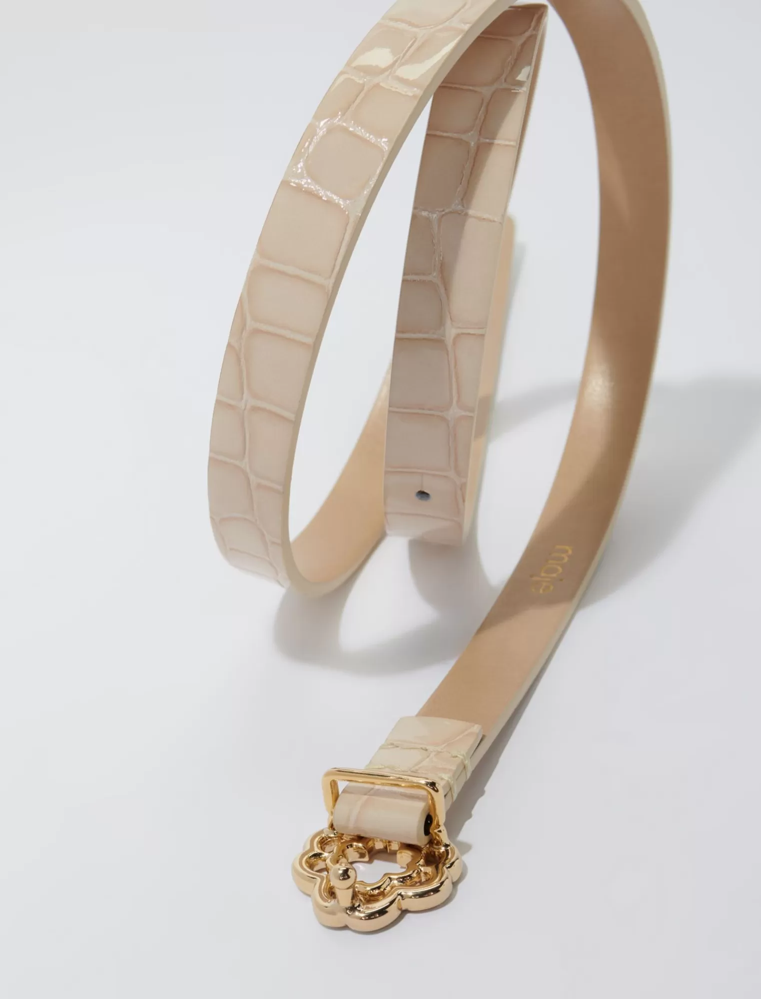 Women Maje Slim Leather Clover Buckle Belt
